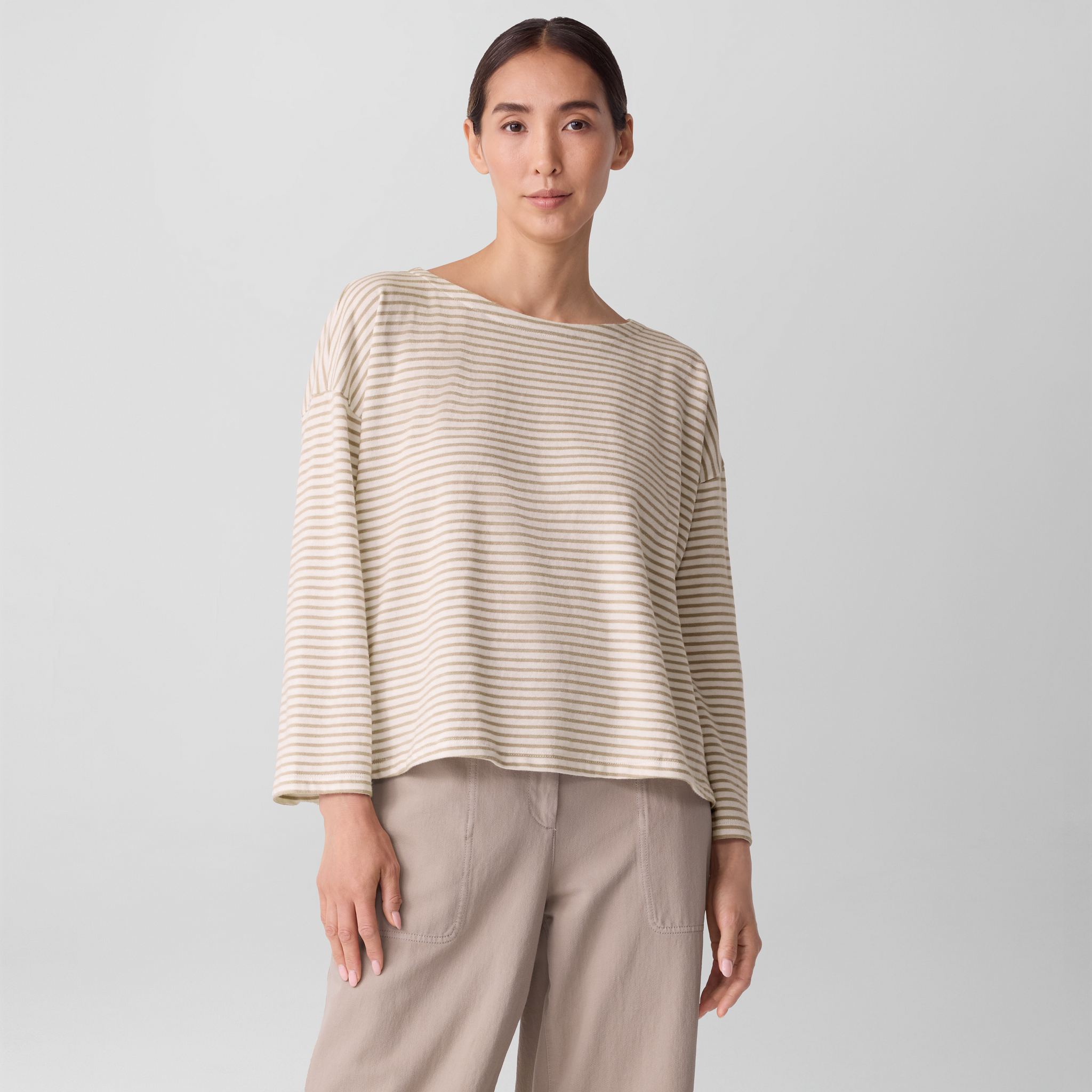 Striped Organic Cotton Slub Bateau Neck Top from EILEEN FISHER - $95.20