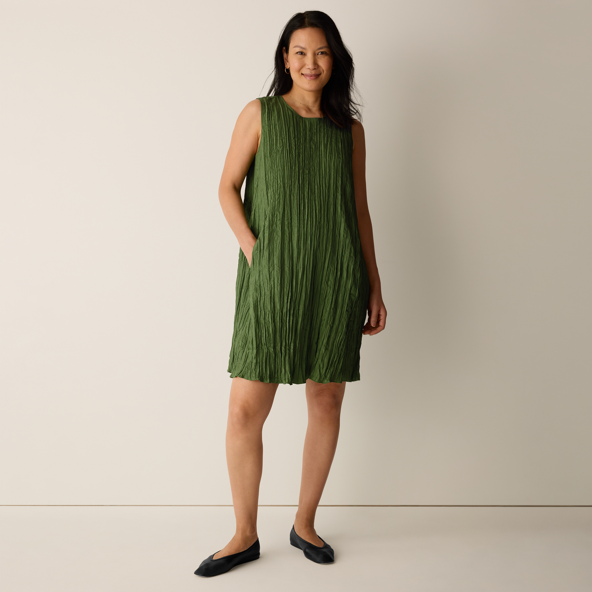 Crushed Silk Round Neck Dress from EILEEN FISHER - $328