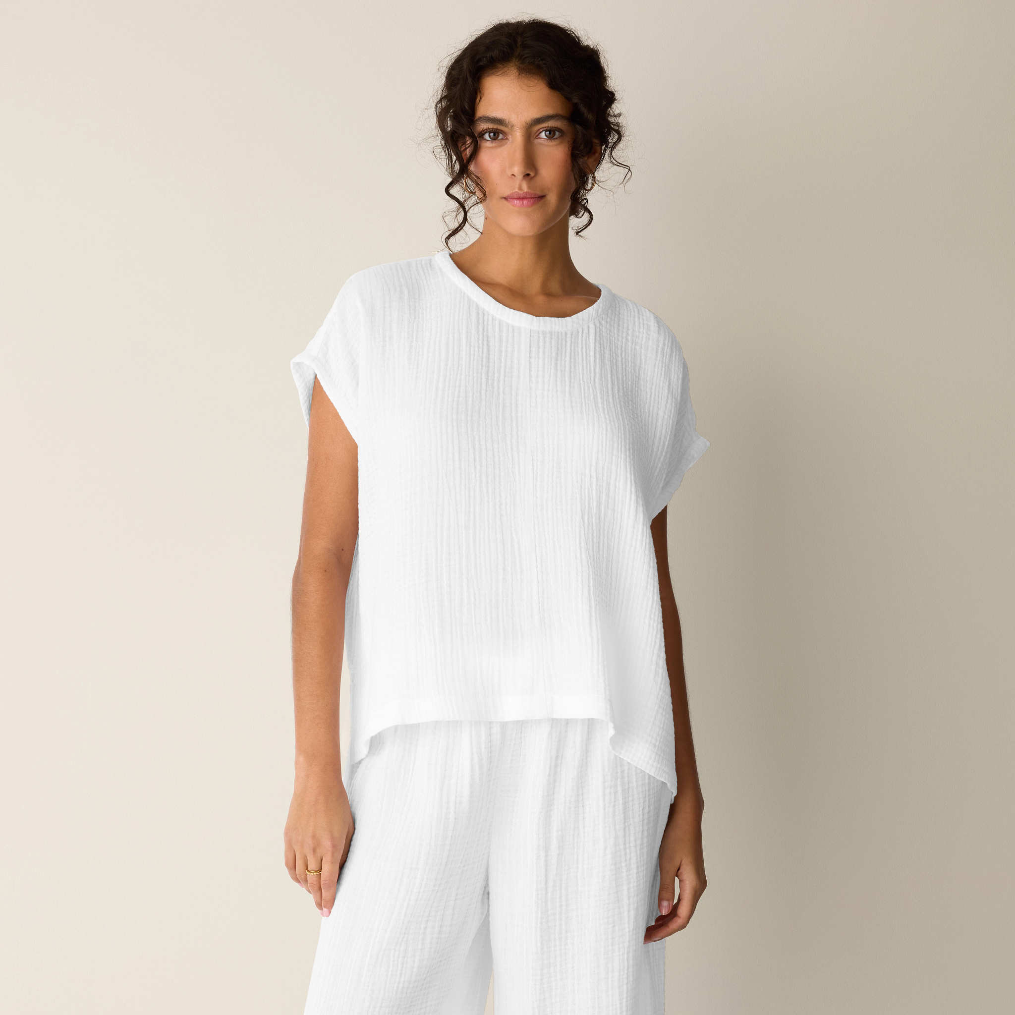 Organic Cotton Lofty Gauze Round Neck Box-Top from EILEEN FISHER - $128