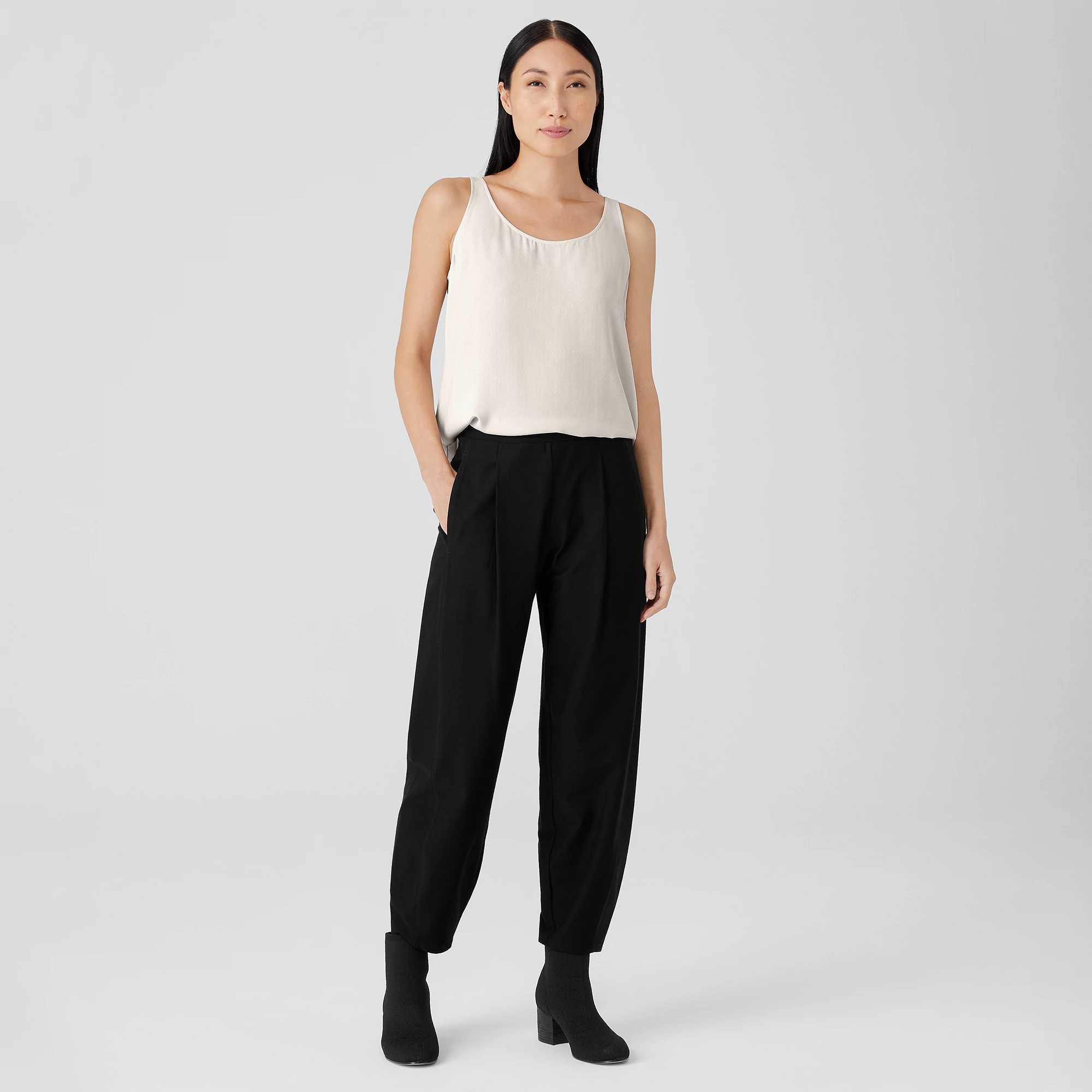 Washable Stretch Crepe Pleated Lantern Pant | EILEEN FISHER