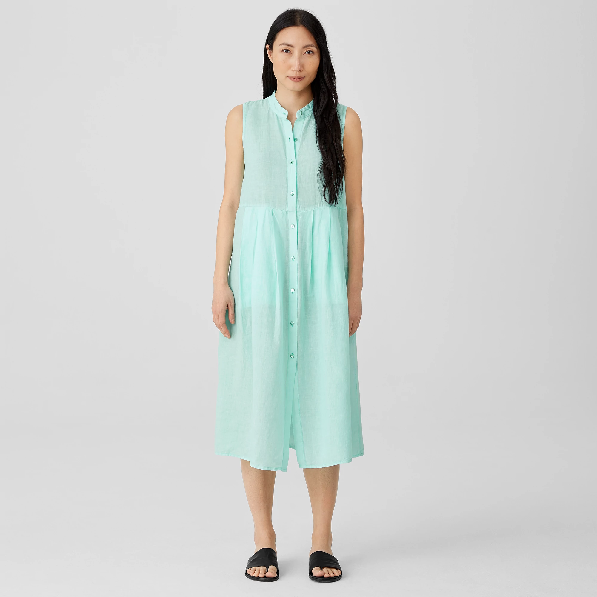 Garment-Dyed Organic Handkerchief Linen Pleated Dress | EILEEN FISHER