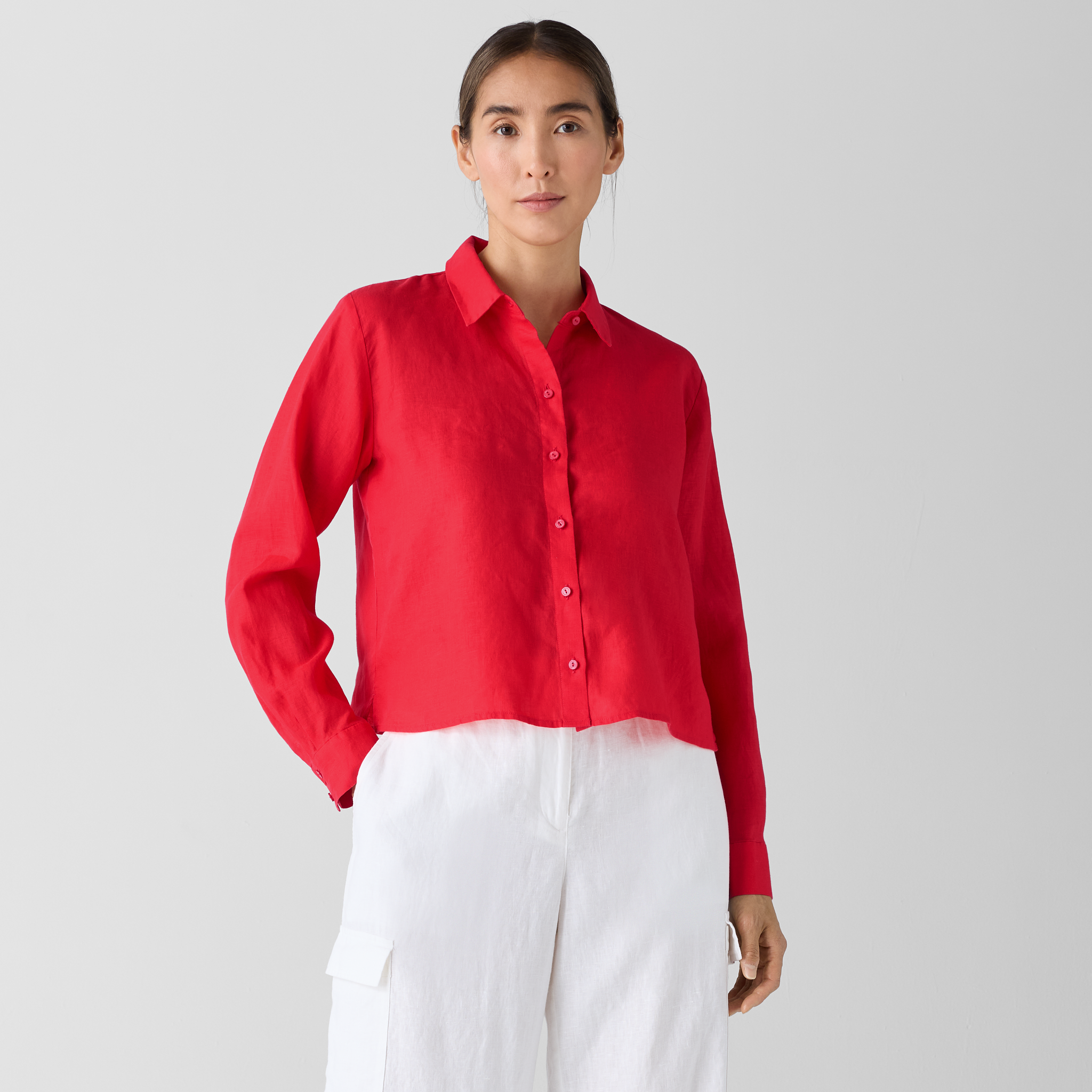 Organic Handkerchief Linen Classic Collar Short Shirt from EILEEN FISHER - $111.20