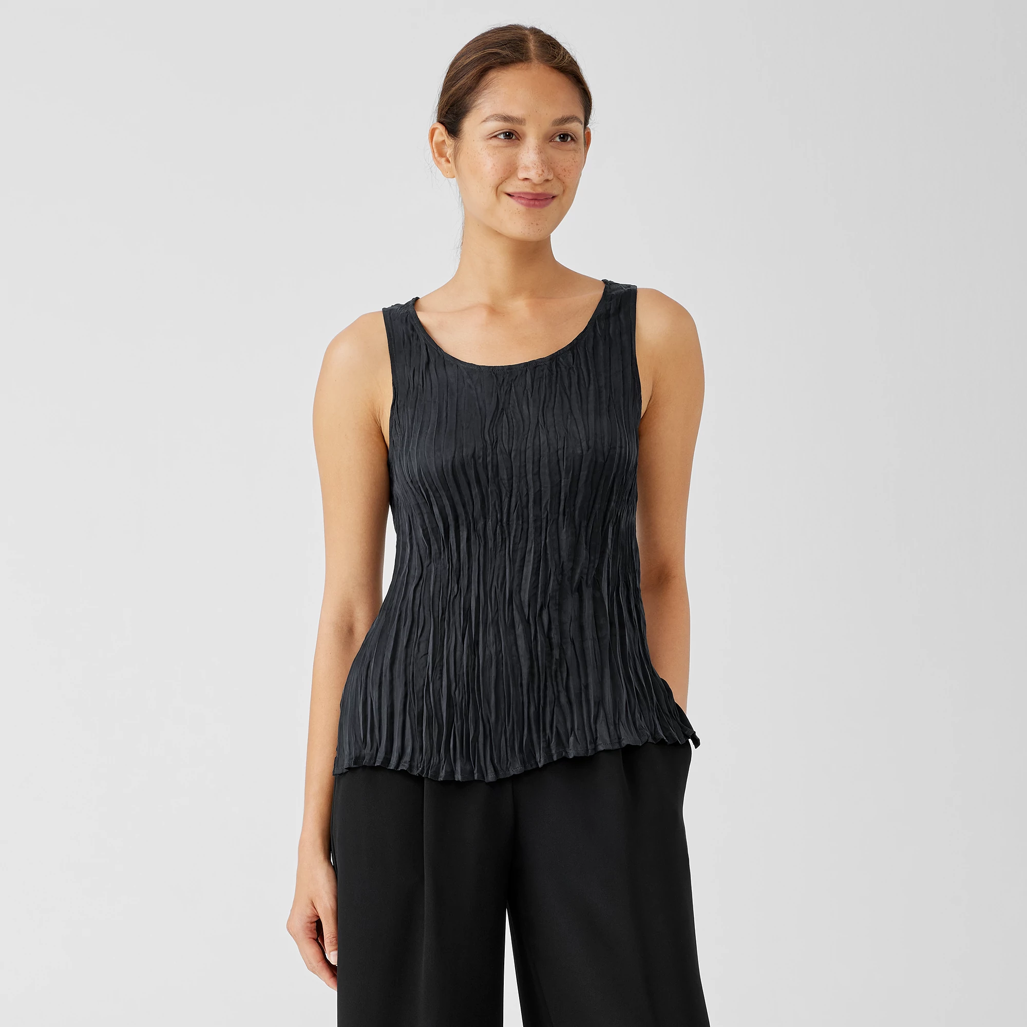 Crushed Cupro Scoop Neck Tank | EILEEN FISHER
