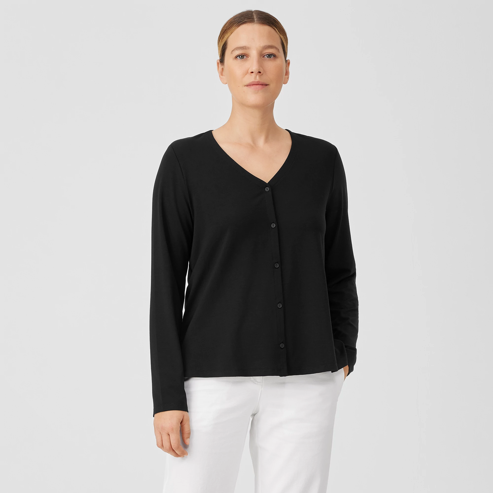 Stretch Jersey Knit VNeck Shirt EILEEN FISHER