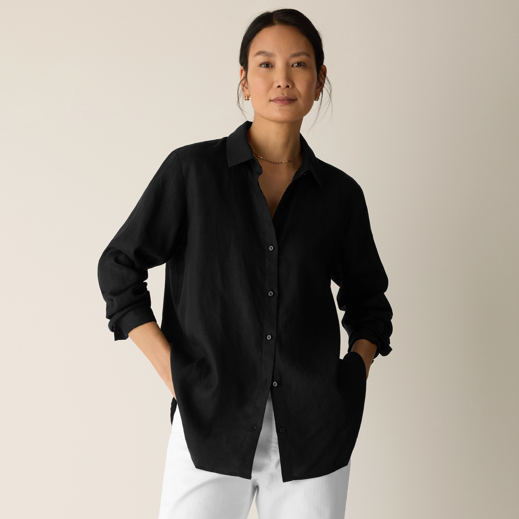 Organic Handkerchief Linen Classic Collar Shirt from EILEEN FISHER - $188