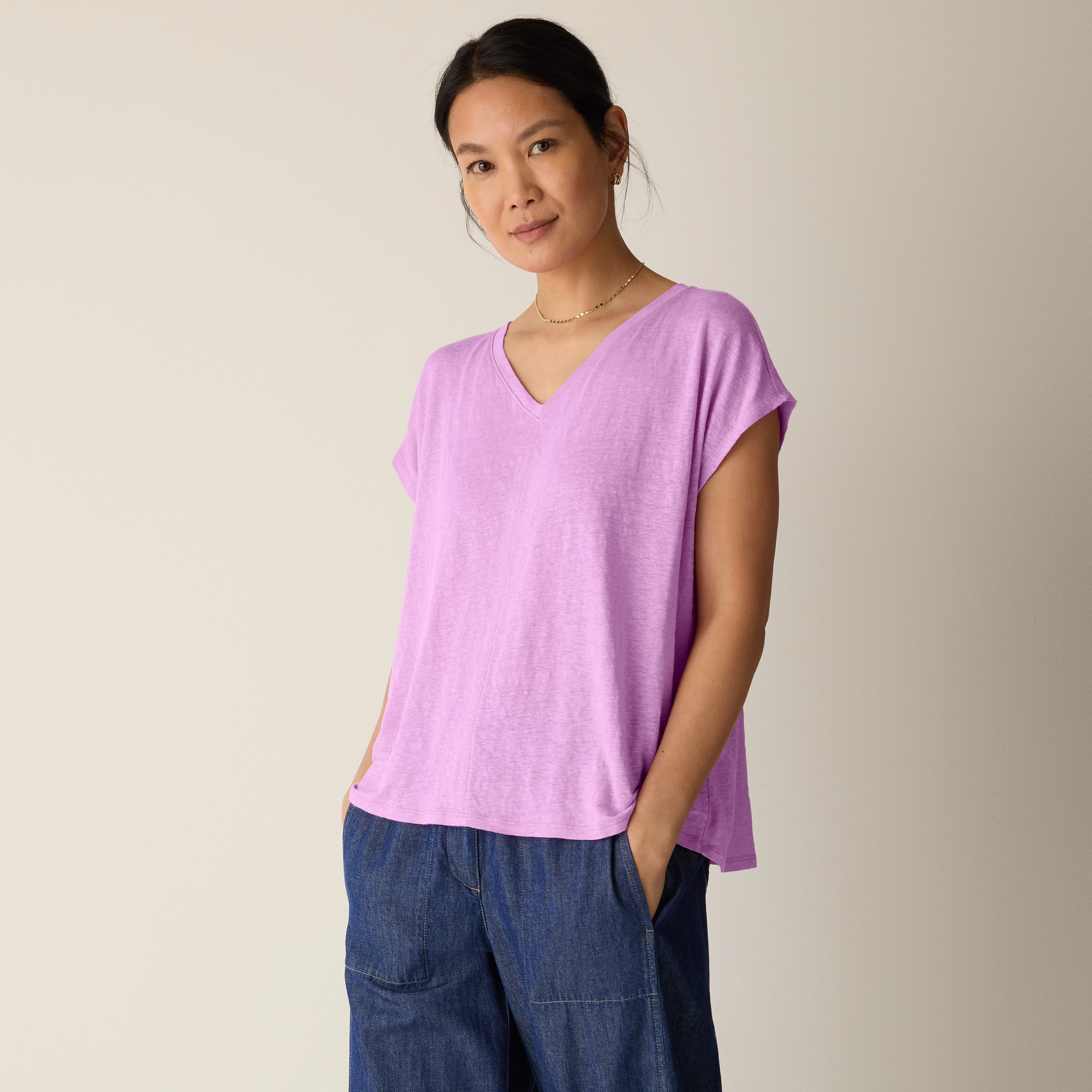 Organic Linen Jersey V-Neck Tee from EILEEN FISHER - $128