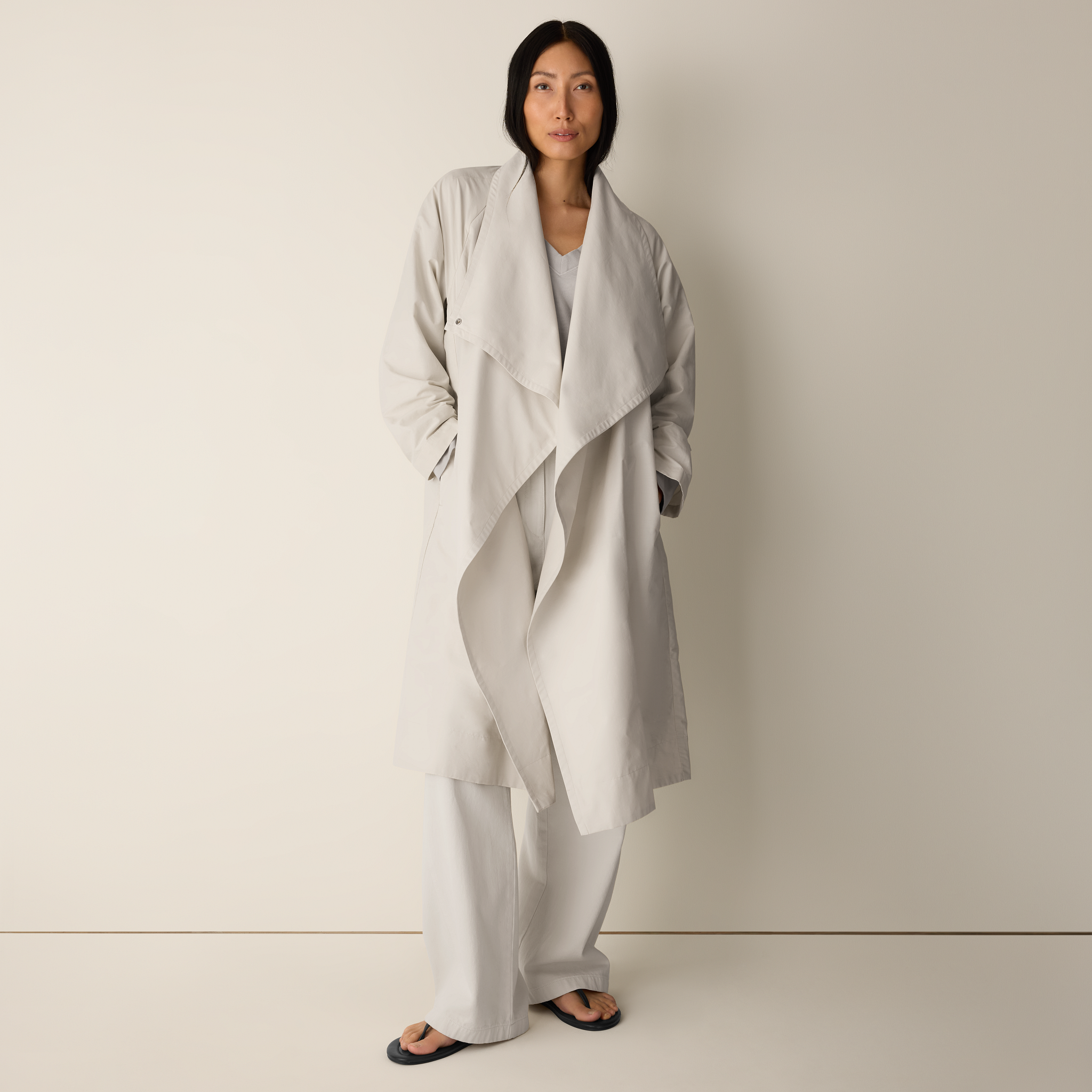 Light Cotton Nylon Drape Neck Coat | EILEEN FISHER
