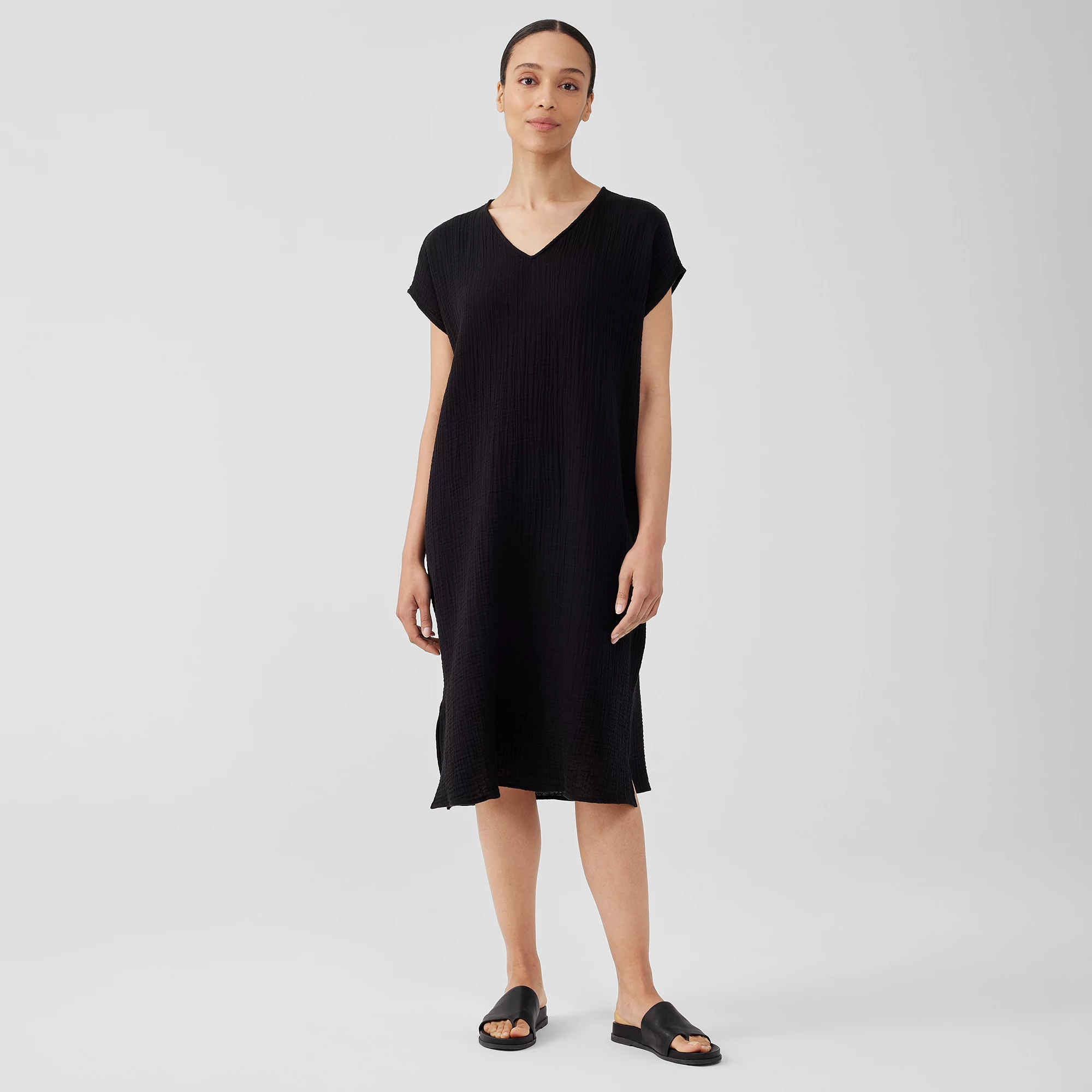 Organic Cotton Gauze VNeck Dress EILEEN FISHER