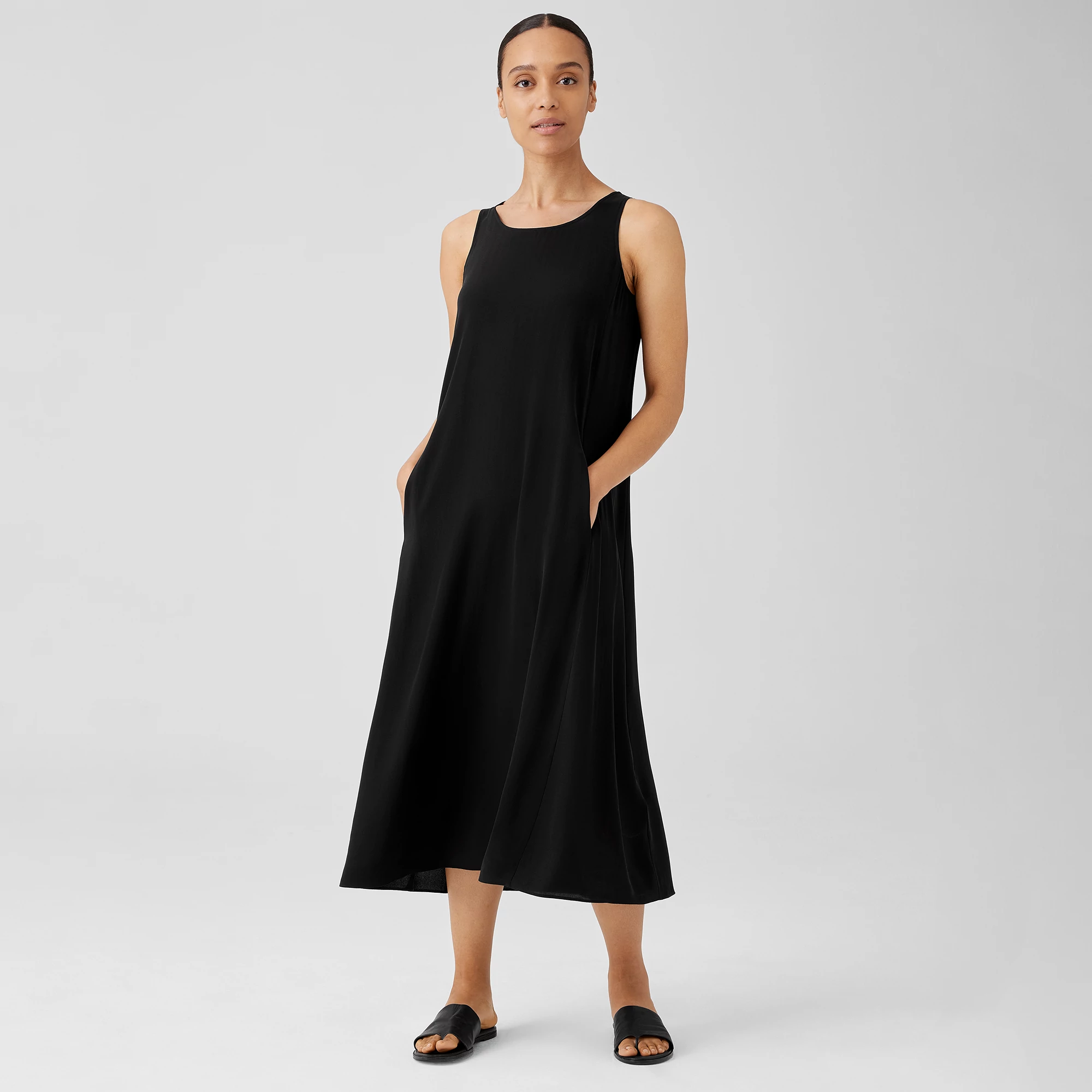 Silk Georgette Crepe Scoop Neck Dress | EILEEN FISHER