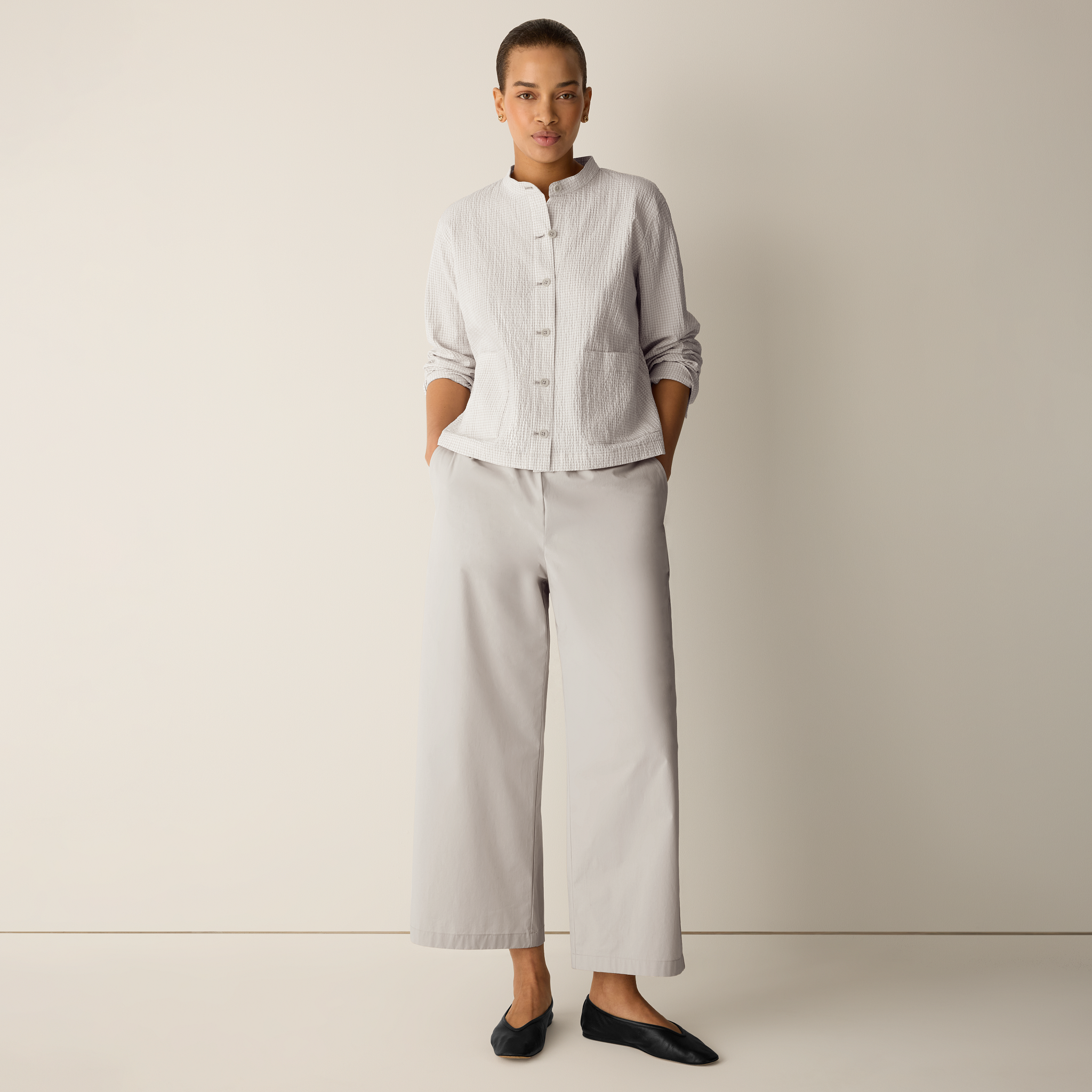Stretch Organic Cotton Poplin Wide-Leg Pant | EILEEN FISHER