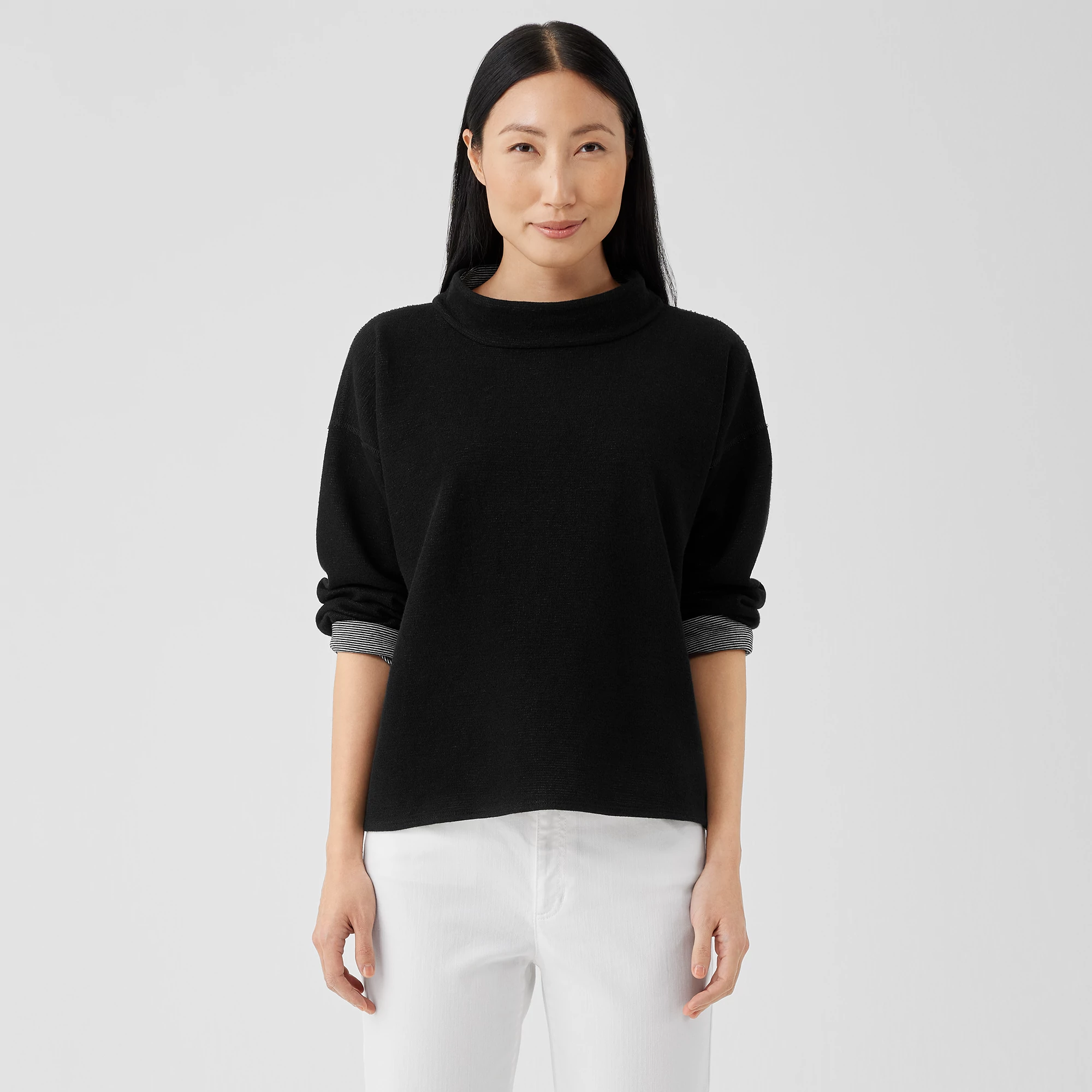 Doubleknit Organic Cotton Stripe Reversible Top | EILEEN FISHER
