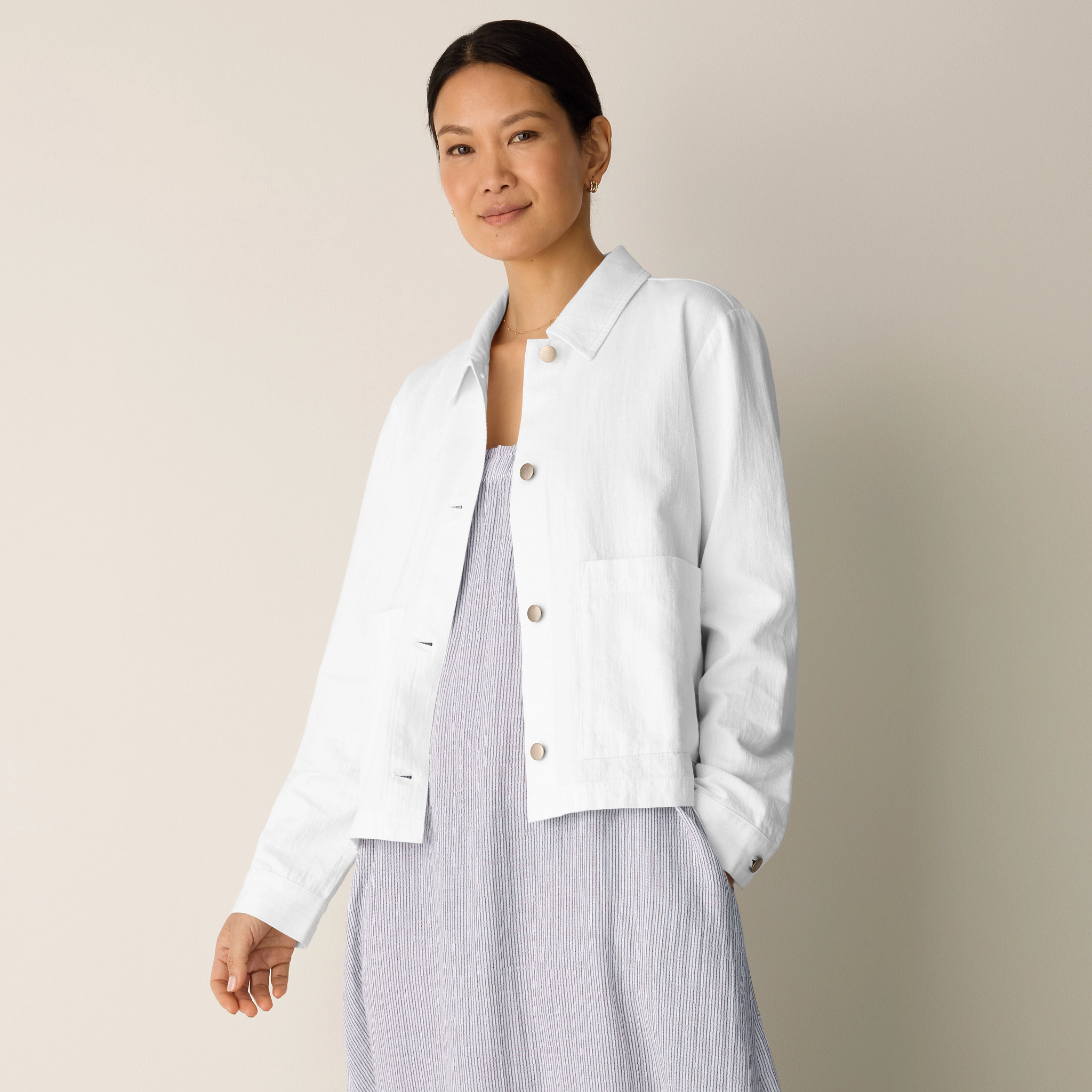 Slubby Organic Cotton Linen Classic Collar Jacket from EILEEN FISHER - $198