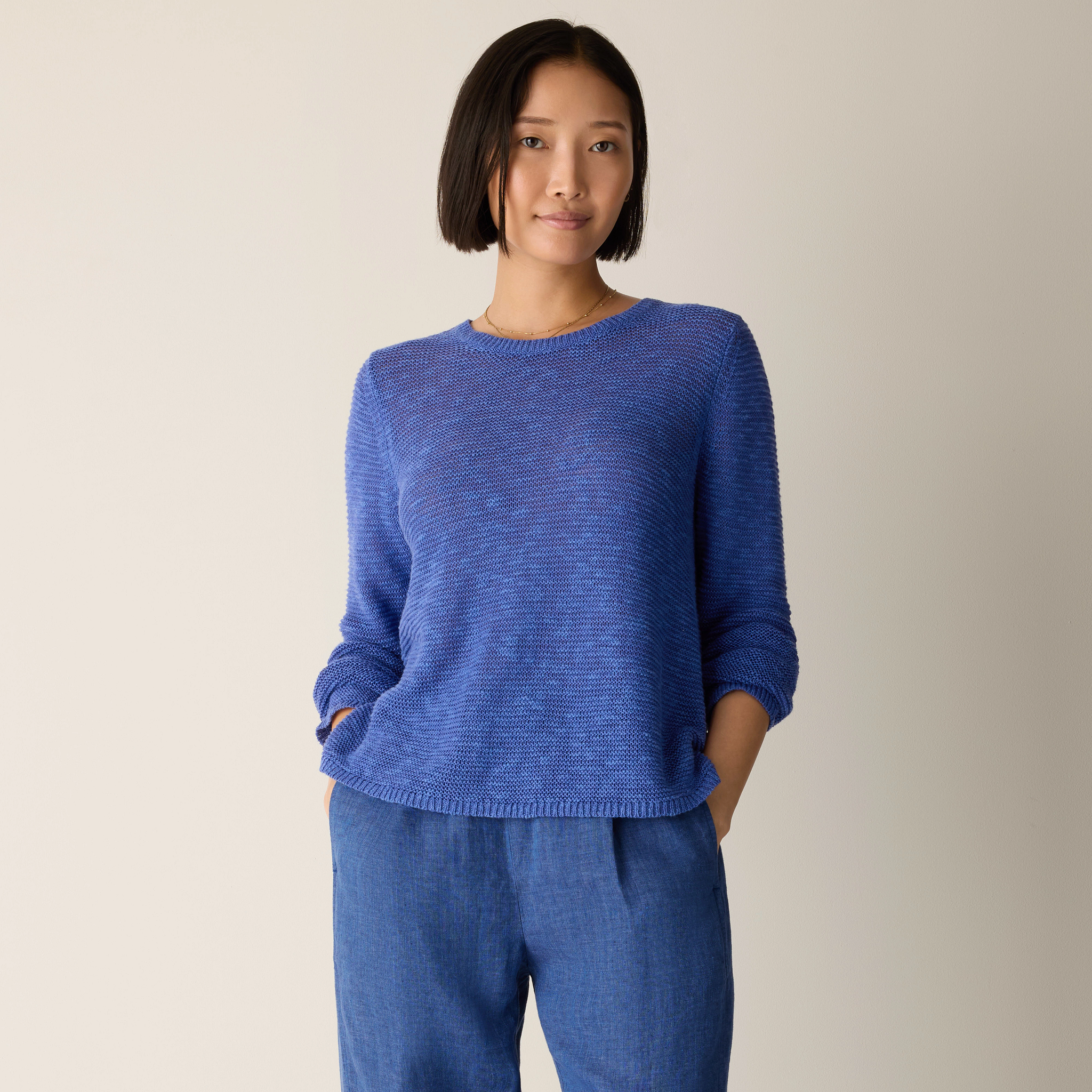 Organic Linen Cotton Slub Crew Neck Top