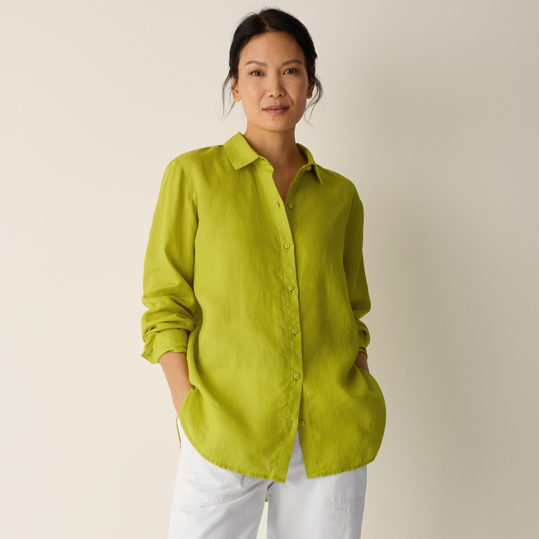 Organic Handkerchief Linen Classic Collar Shirt from EILEEN FISHER - $188