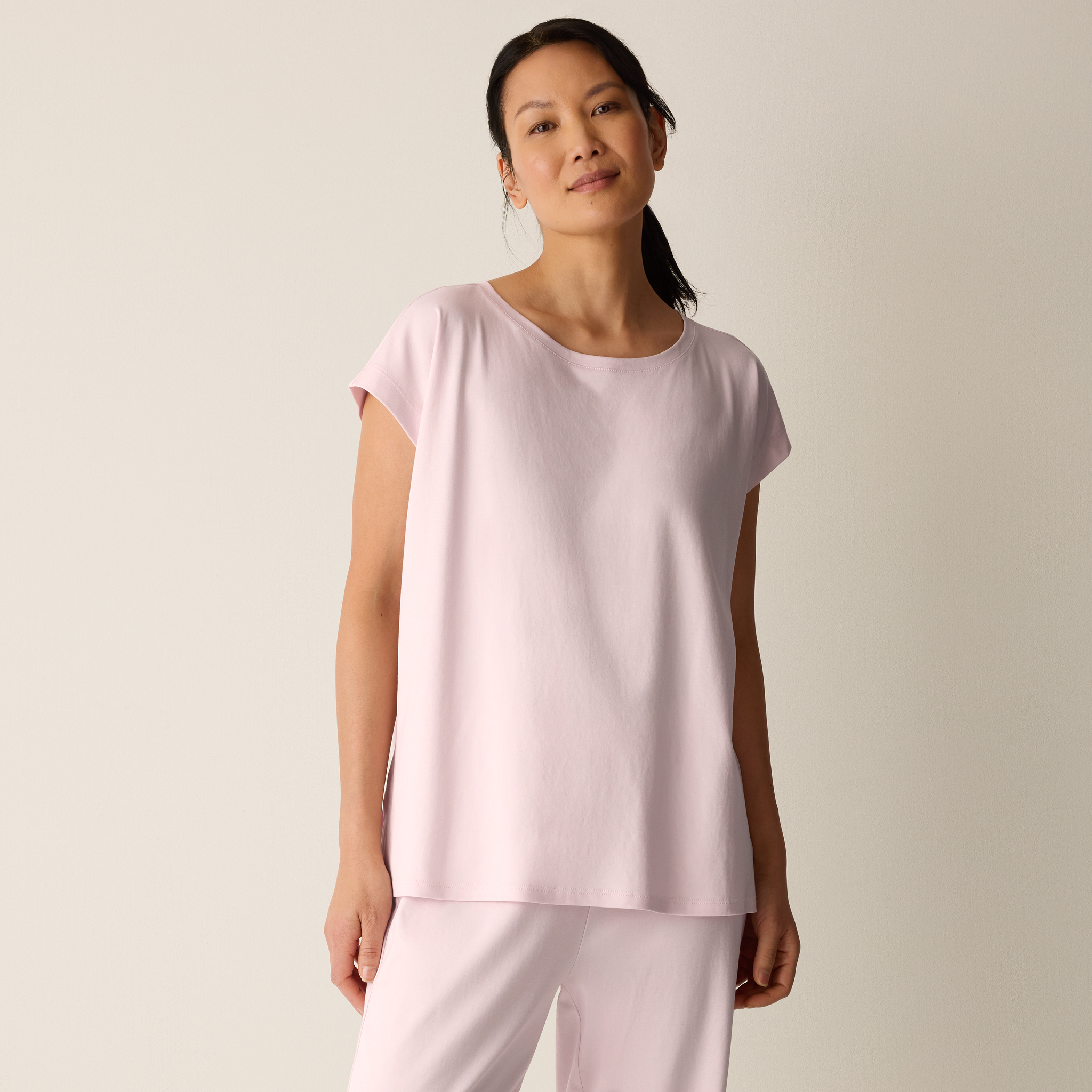Organic Cotton Interlock Jewel Neck Sleep Tee from EILEEN FISHER - $98
