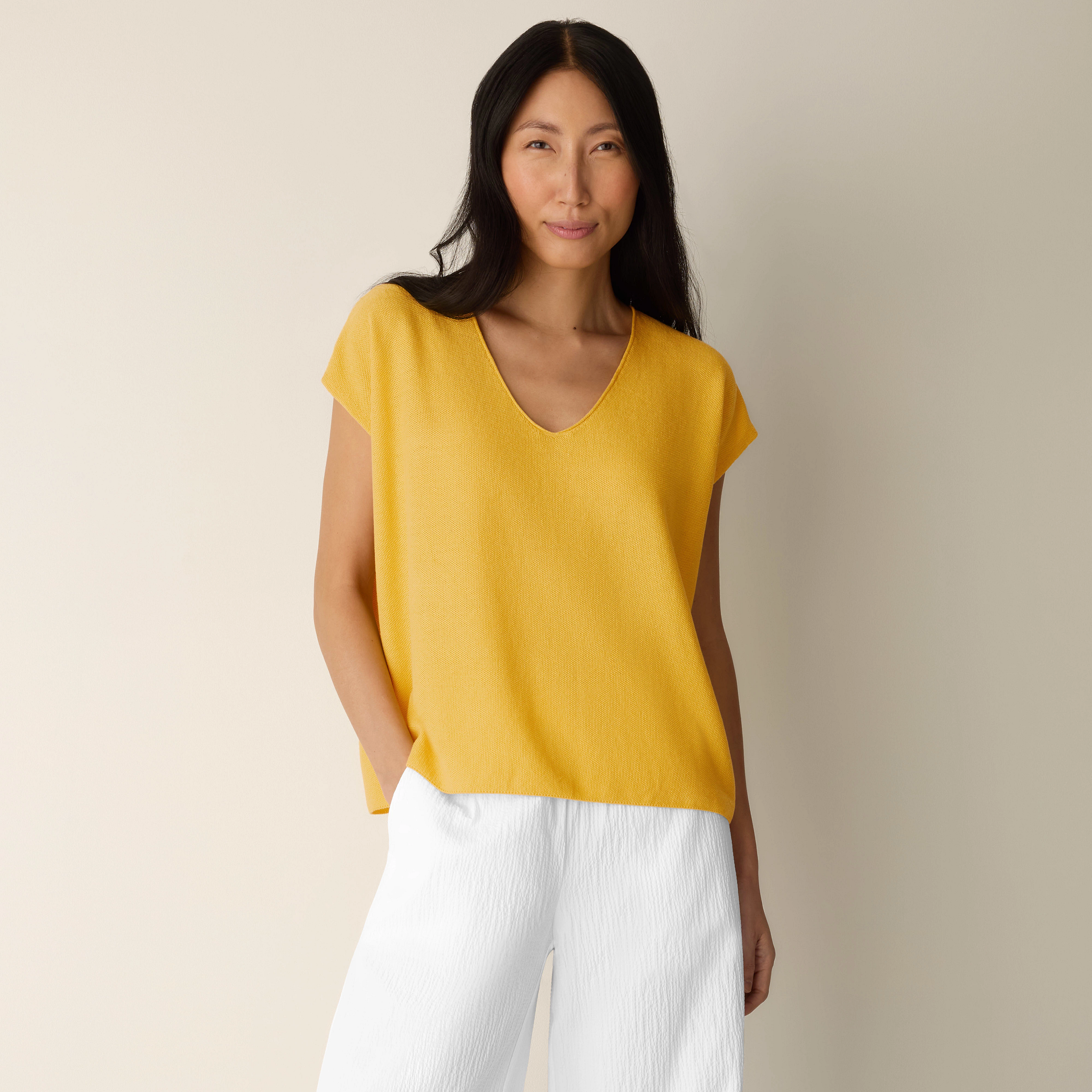 Organic Linen Cotton V-Neck Top from EILEEN FISHER - $188