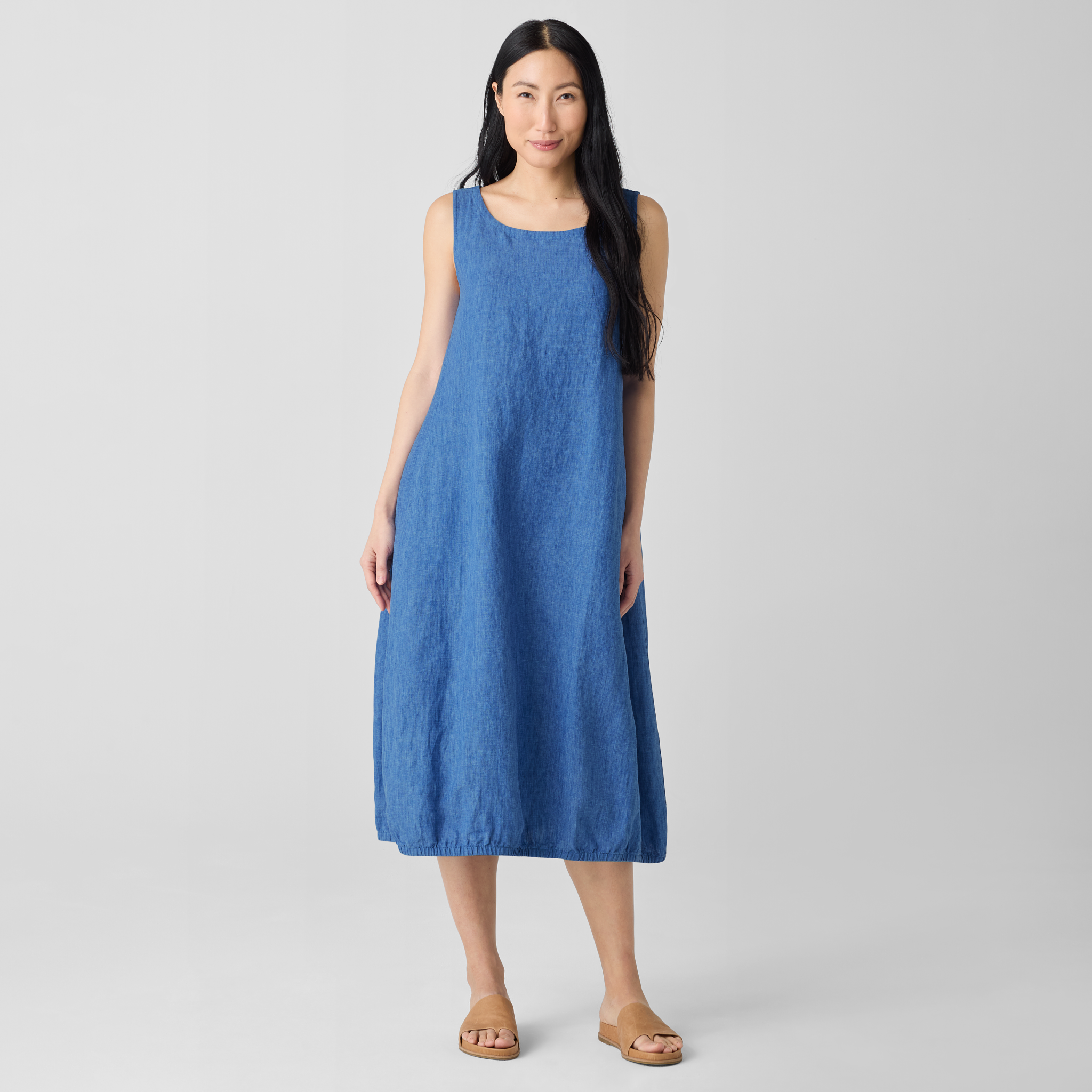 Washed Organic Linen Délavé Lantern Dress