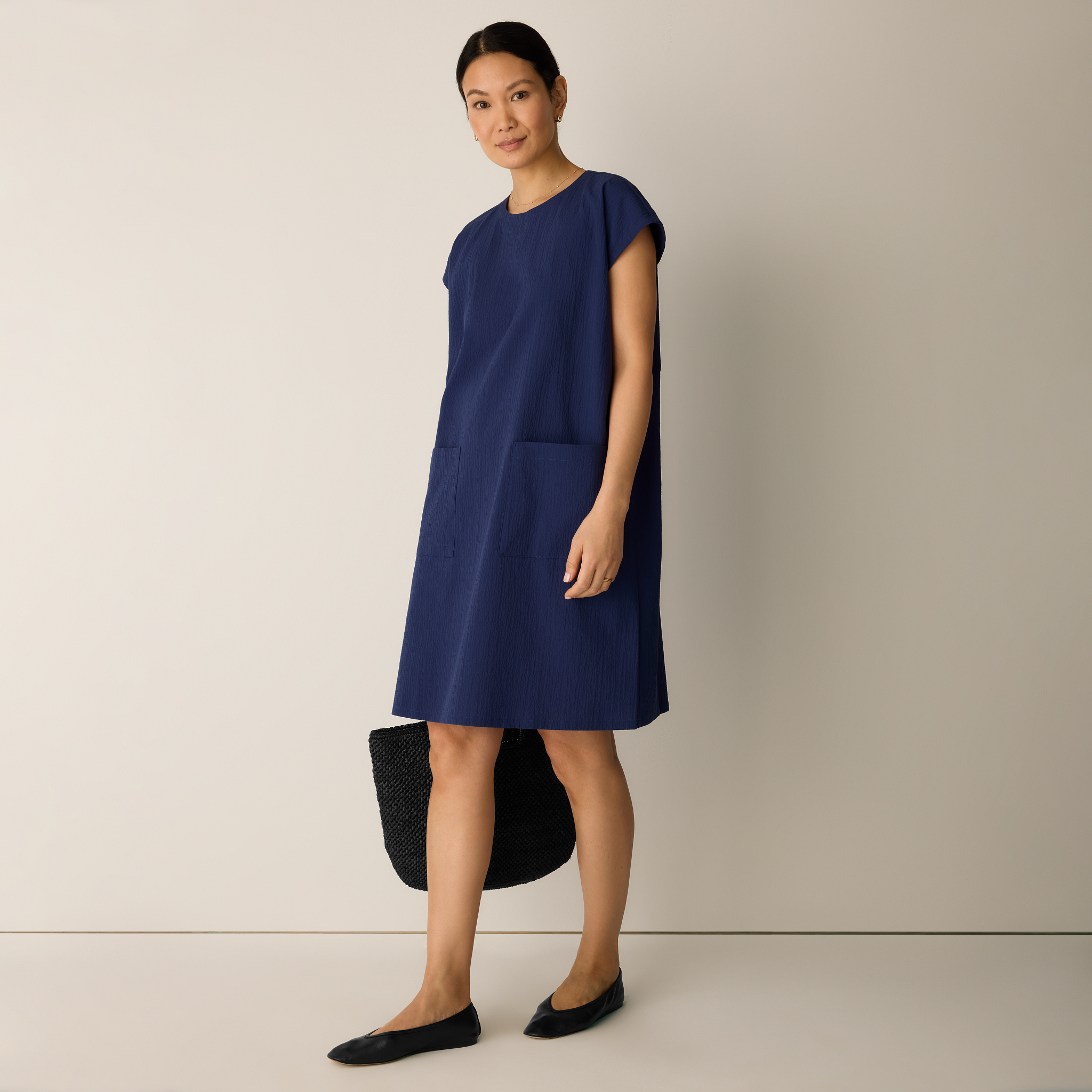 Organic Cotton Pucker Round Neck Dress from EILEEN FISHER - $188