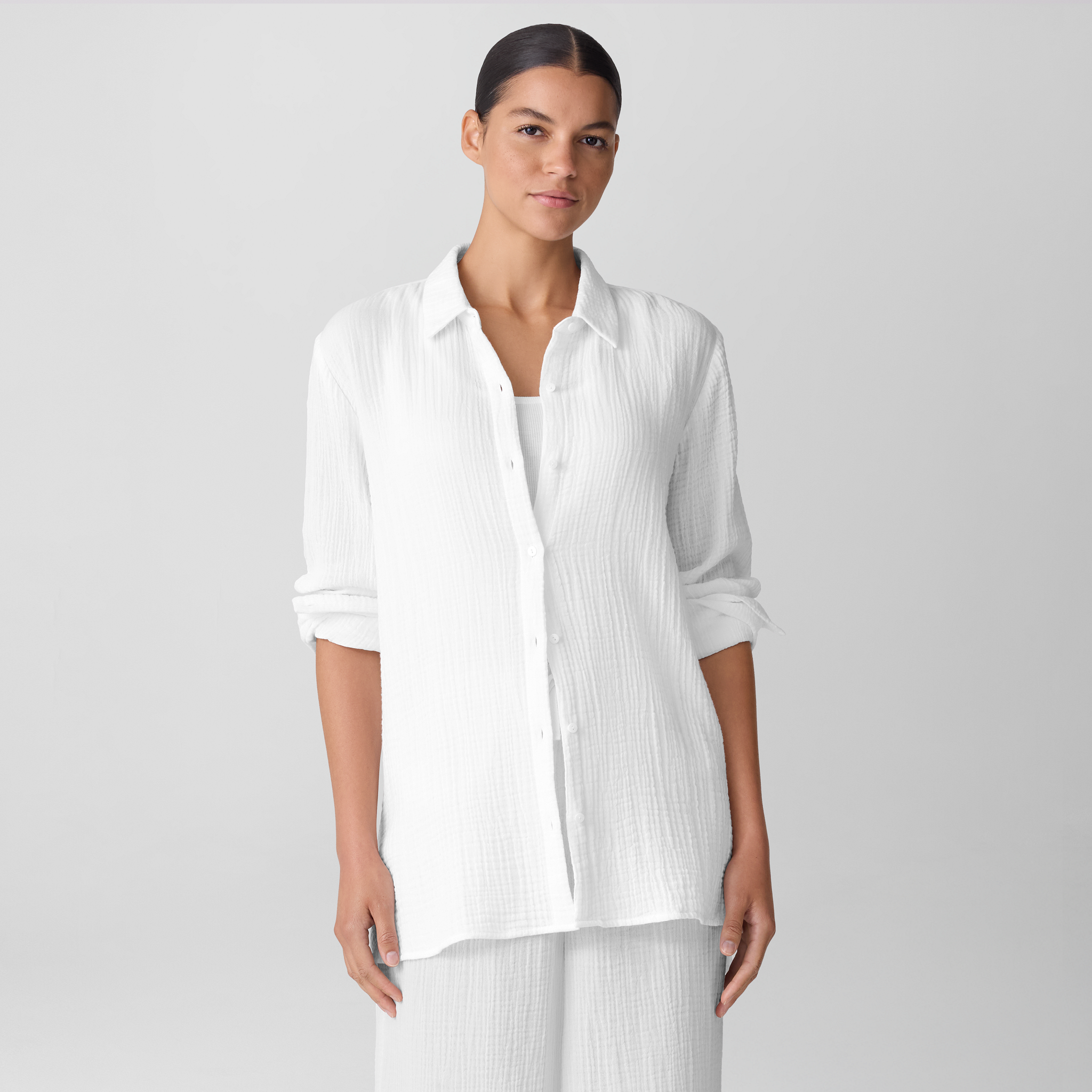 Organic Cotton Lofty Gauze Classic Collar Shirt from EILEEN FISHER - $103.20