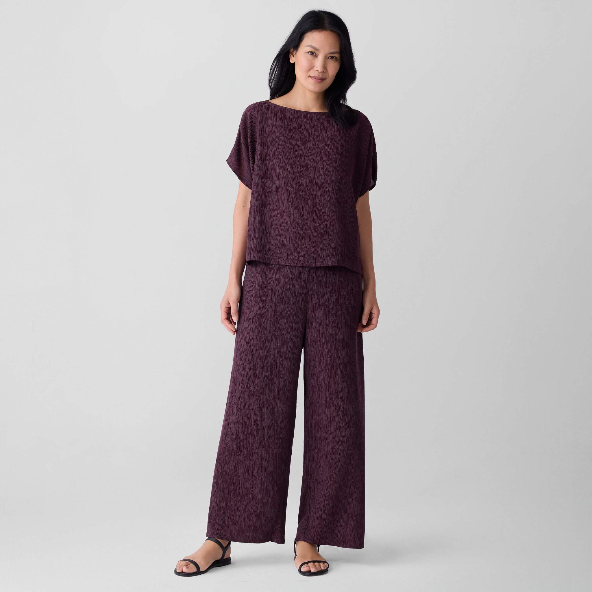 Woven Plissé Wide-Leg Pant | EILEEN FISHER