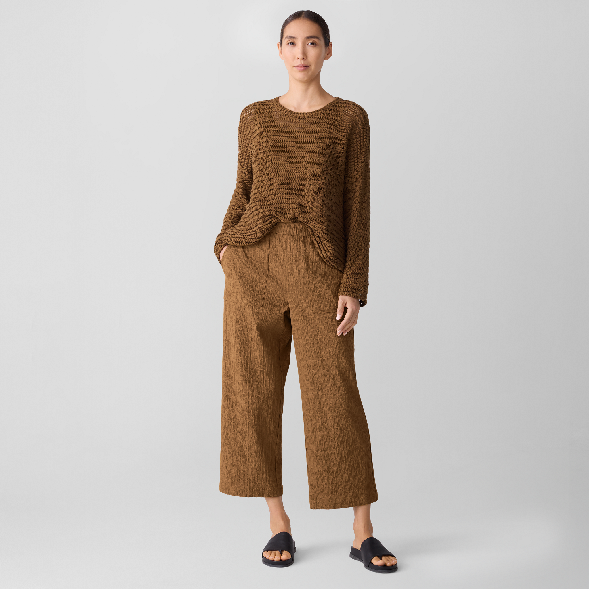 【ODOR】Letto raw pants Organic Cotton Pucker Straight Pant | EILEEN FISHER