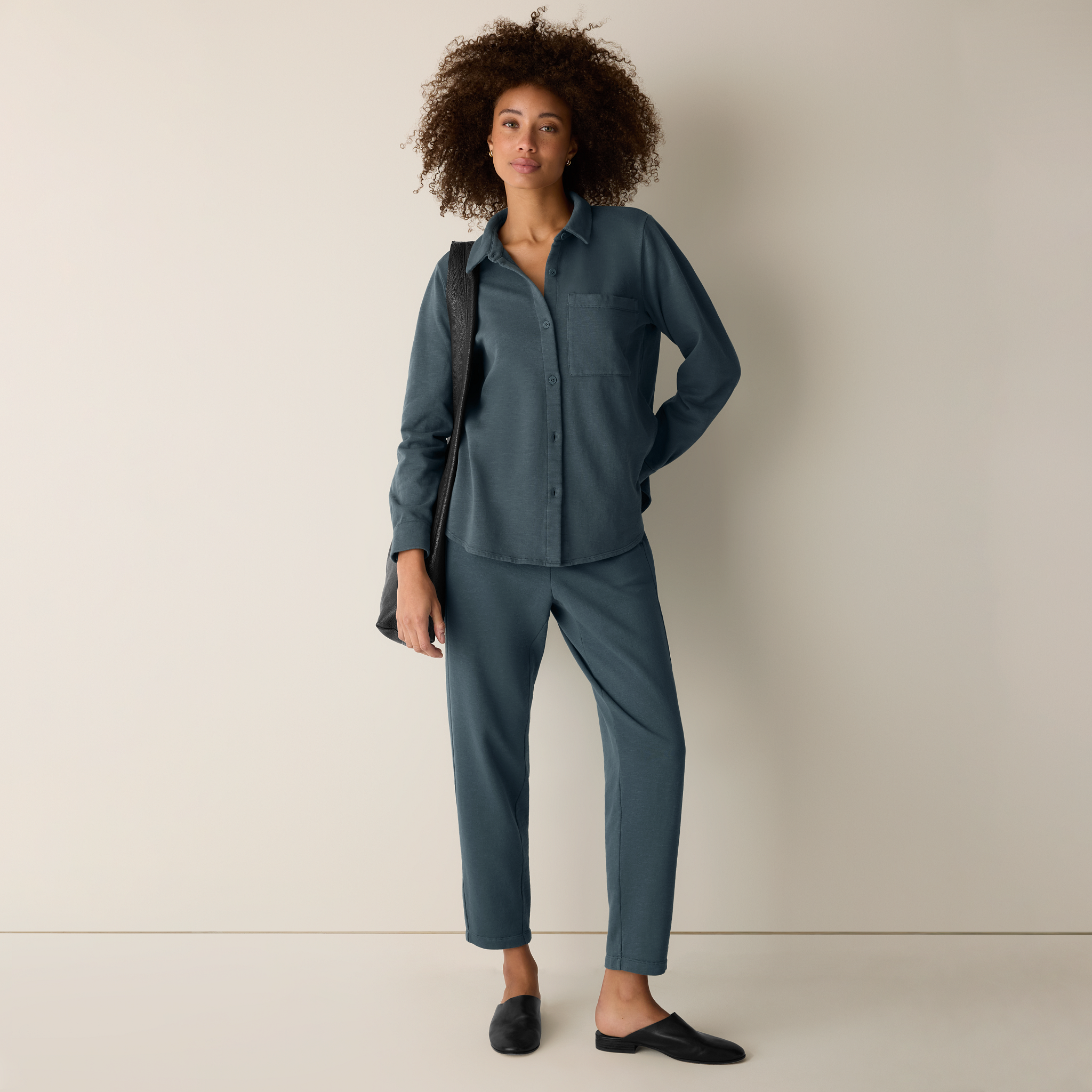 Garment-Dyed Organic Cotton Terry Classic Collar Shirt