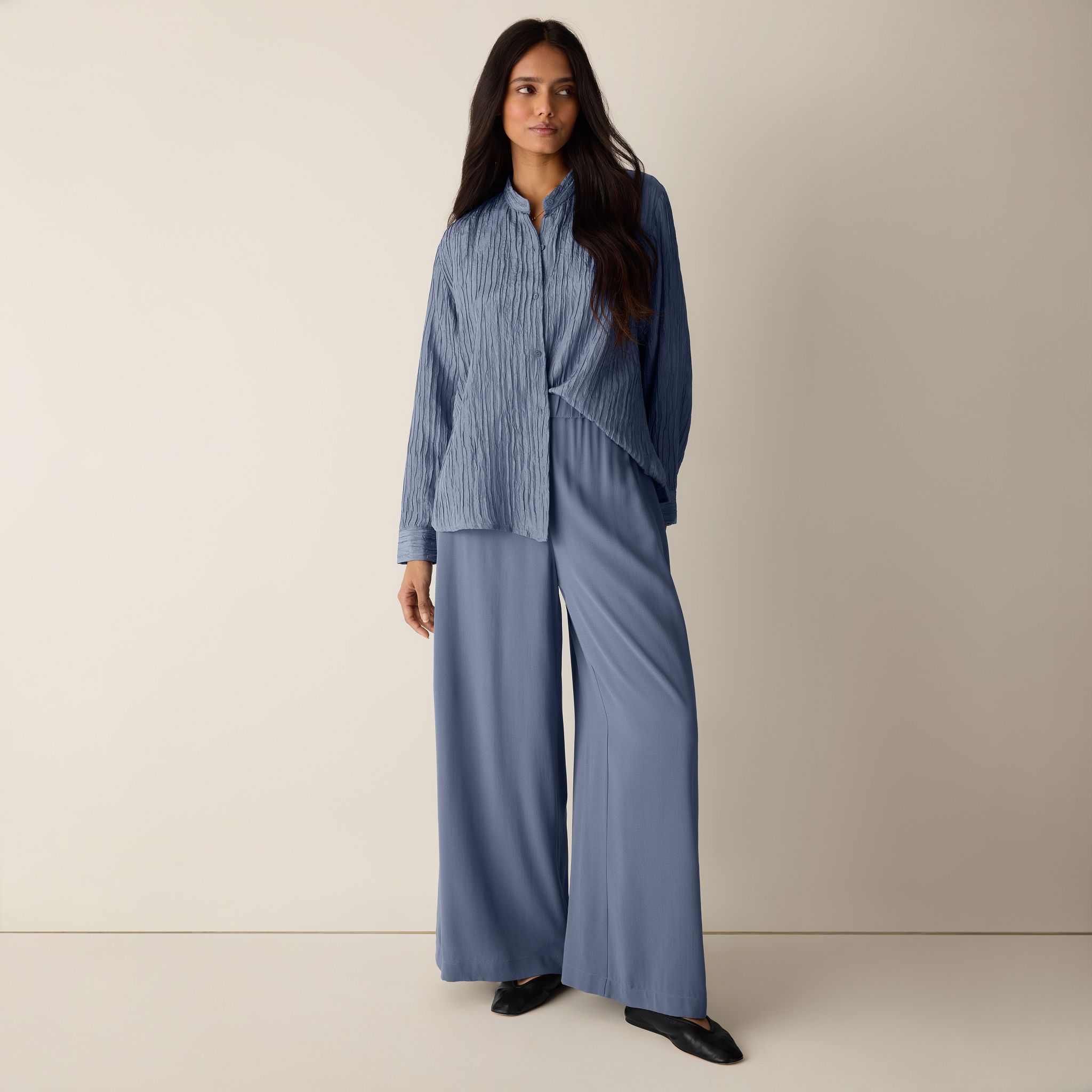 Silk Georgette Crepe Wide-Leg Pant