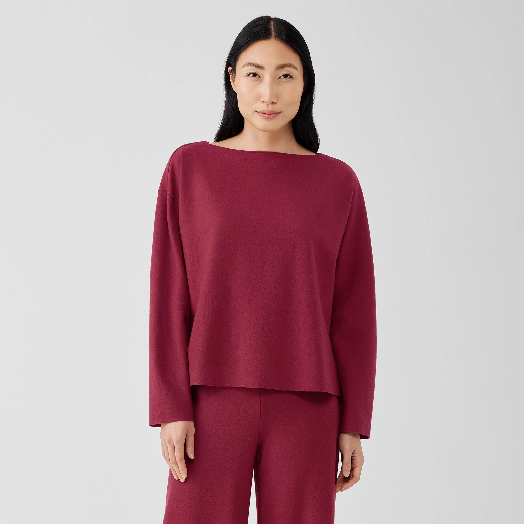 Boiled Wool Jersey Bateau Neck Top 