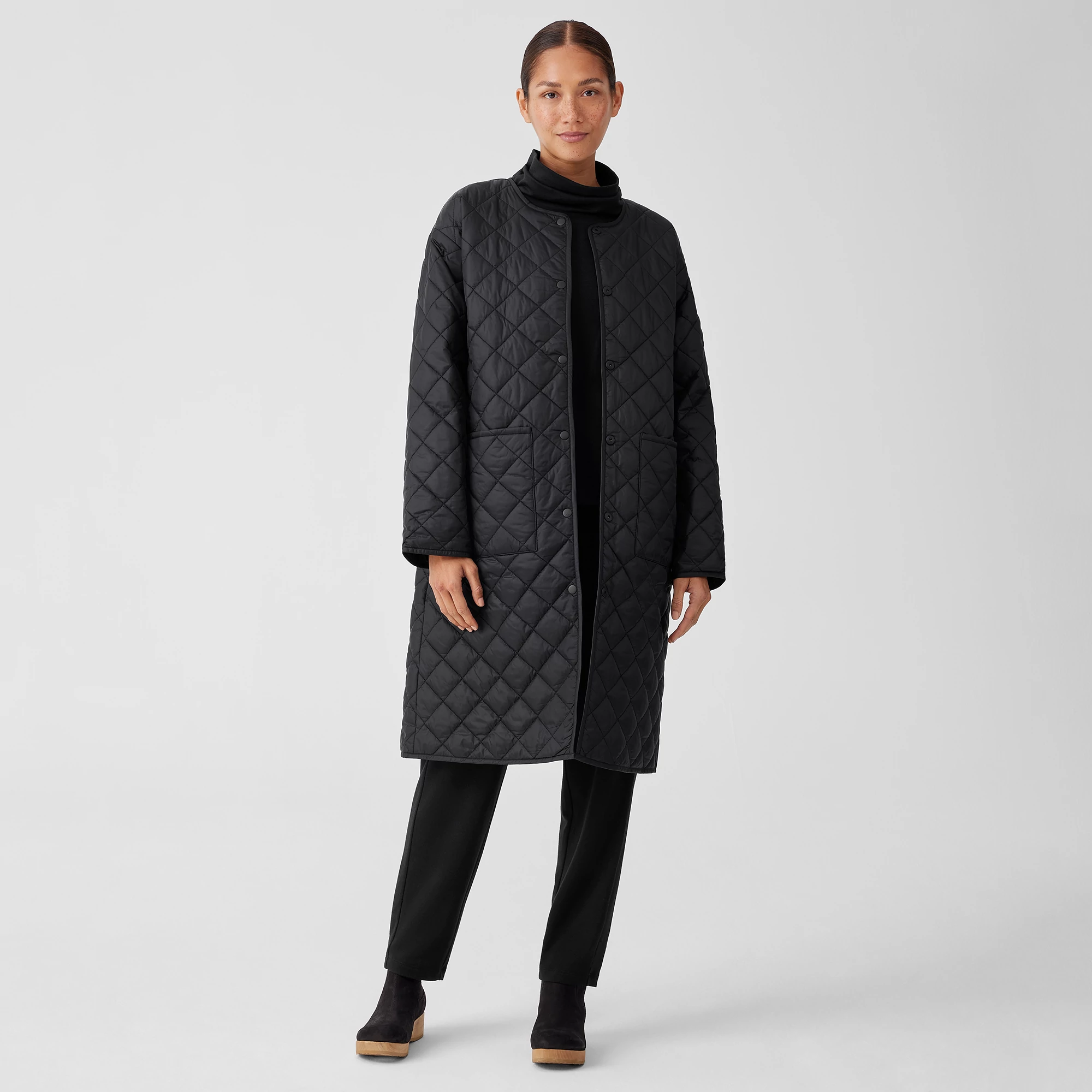 Eggshell Recycled Nylon Reversible Coat | EILEEN FISHER