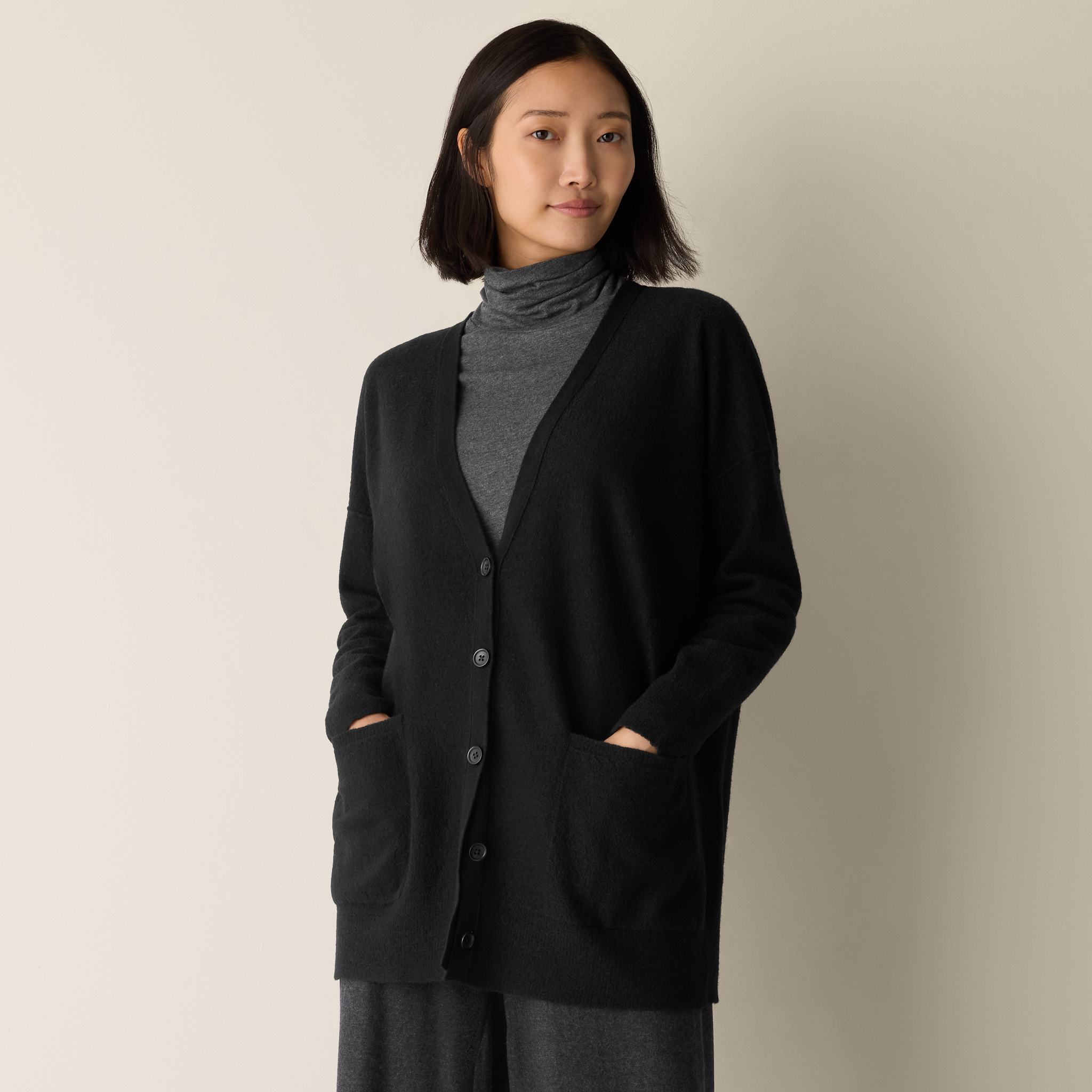 Fine Felted Wool Long Cardigan in Regenerative Wool