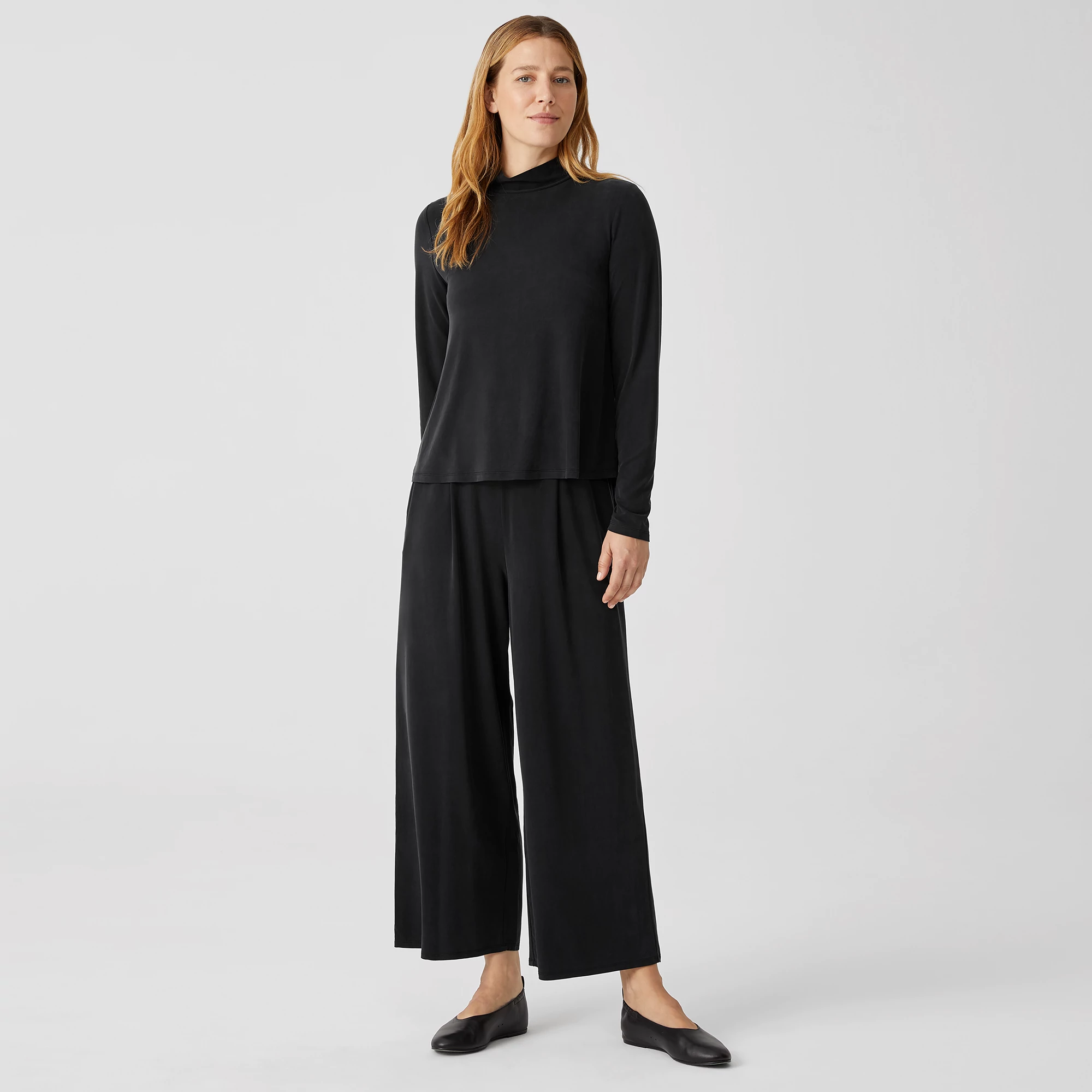 Sandwashed Cupro Knit Pleated Pant EILEEN FISHER