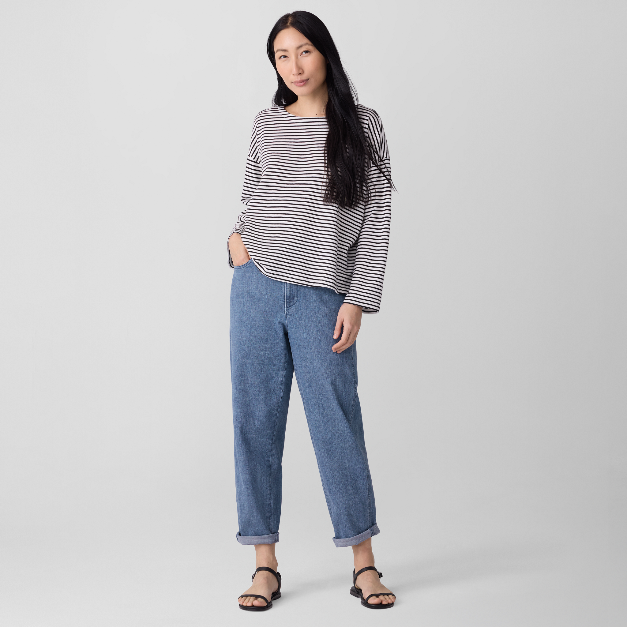Striped Organic Cotton Slub Bateau Neck Top | EILEEN FISHER