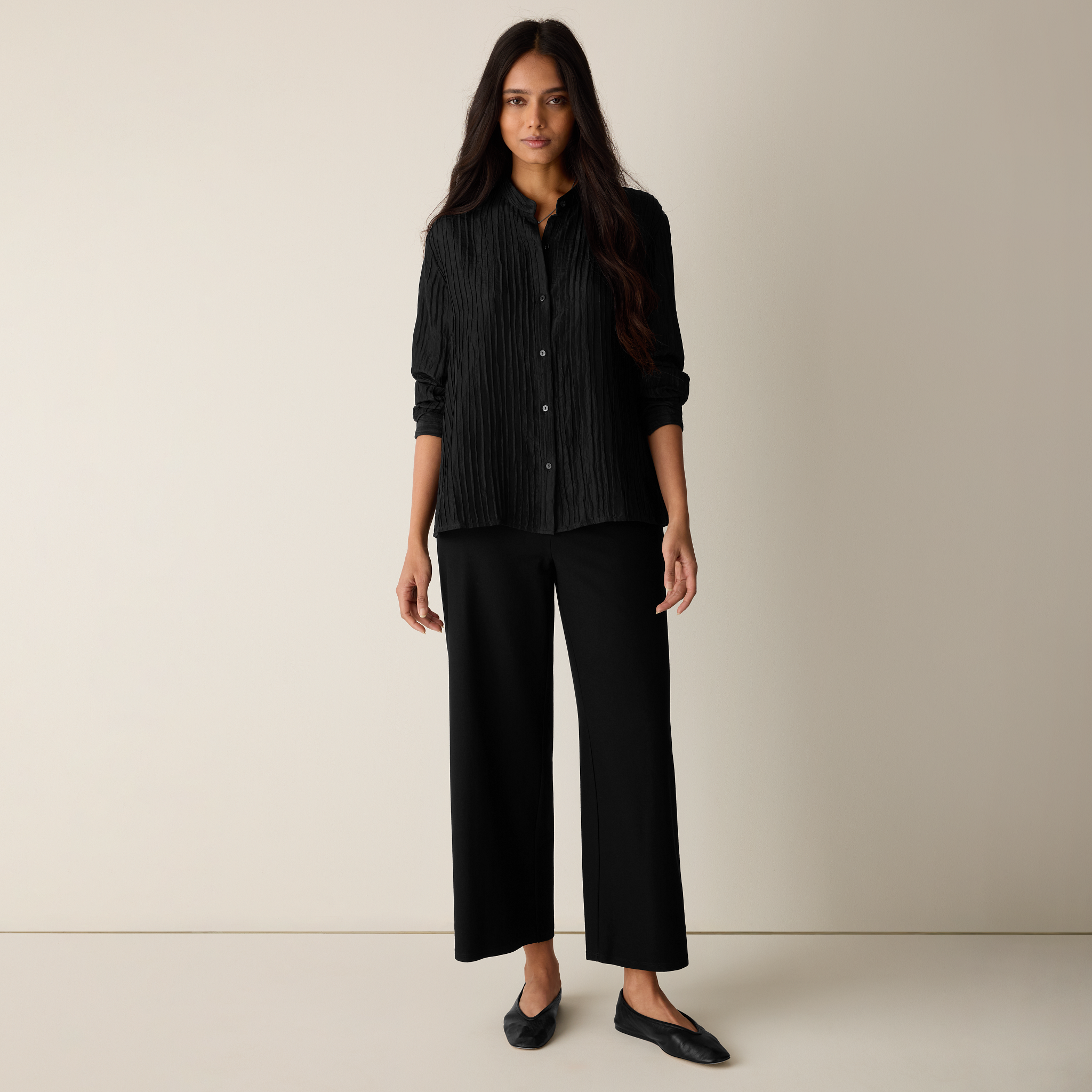Washable Stretch Crepe Wide-Leg Pant