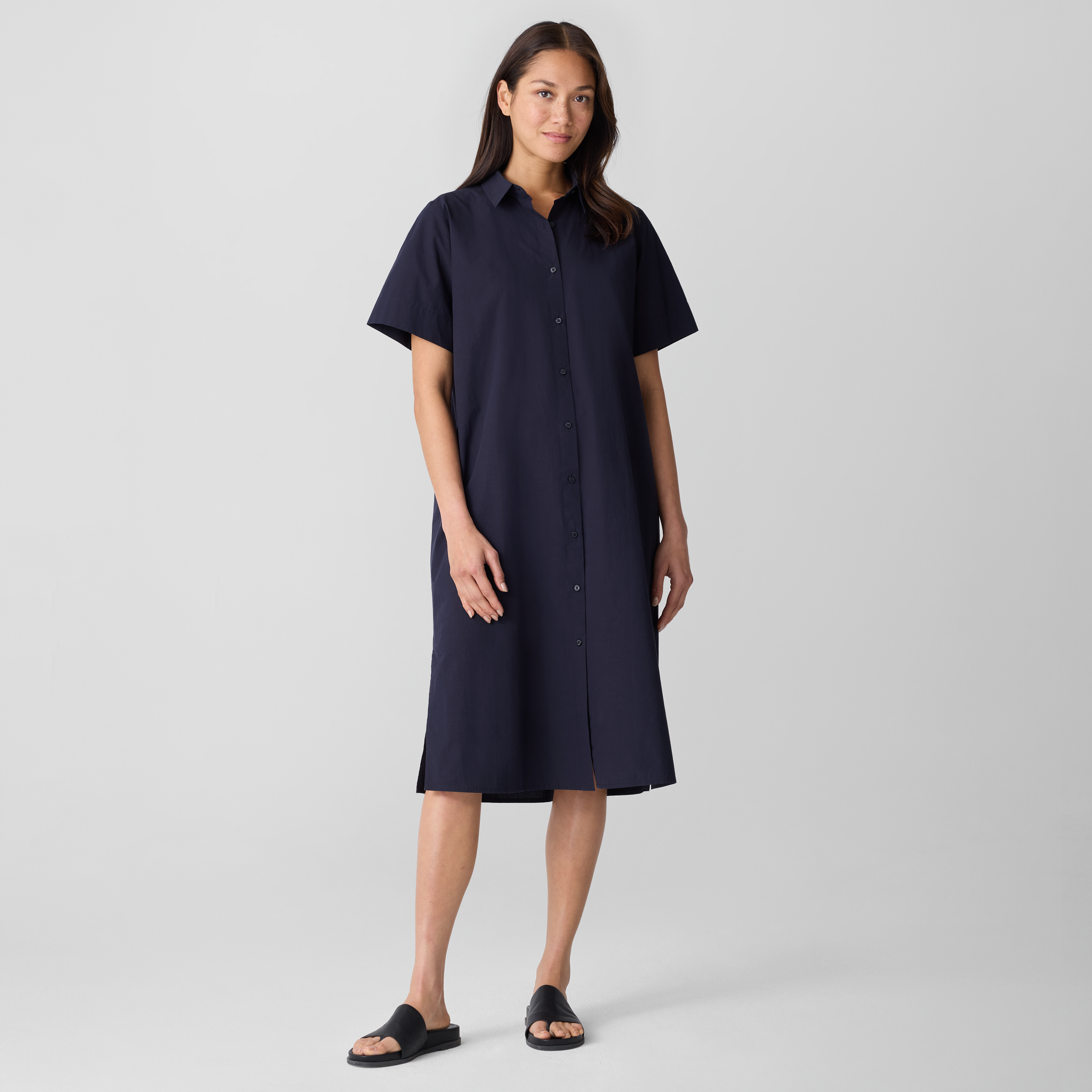 Washed Organic Cotton Poplin Classic Collar Shirtdress