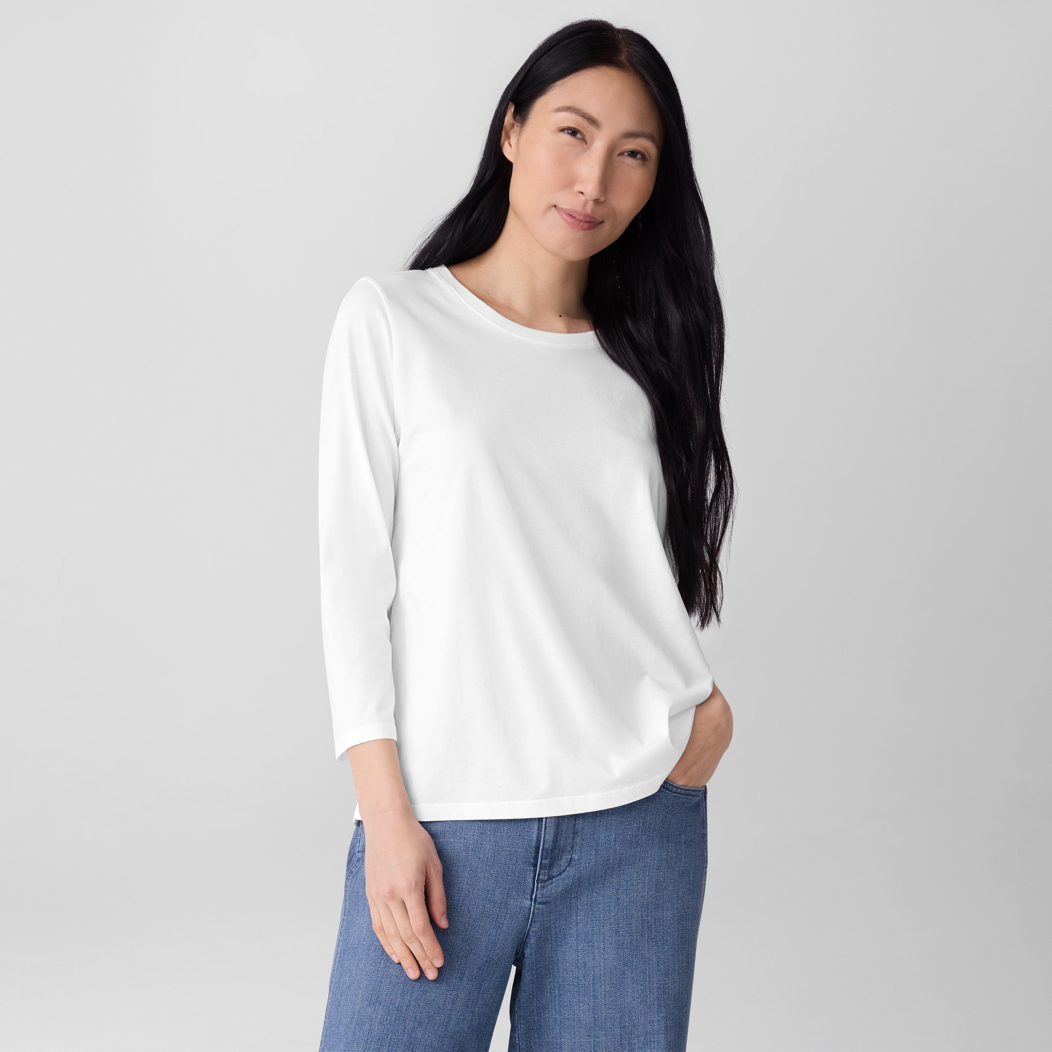 Organic Pima Cotton Jersey 3/4-Sleeve Tee | EILEEN FISHER