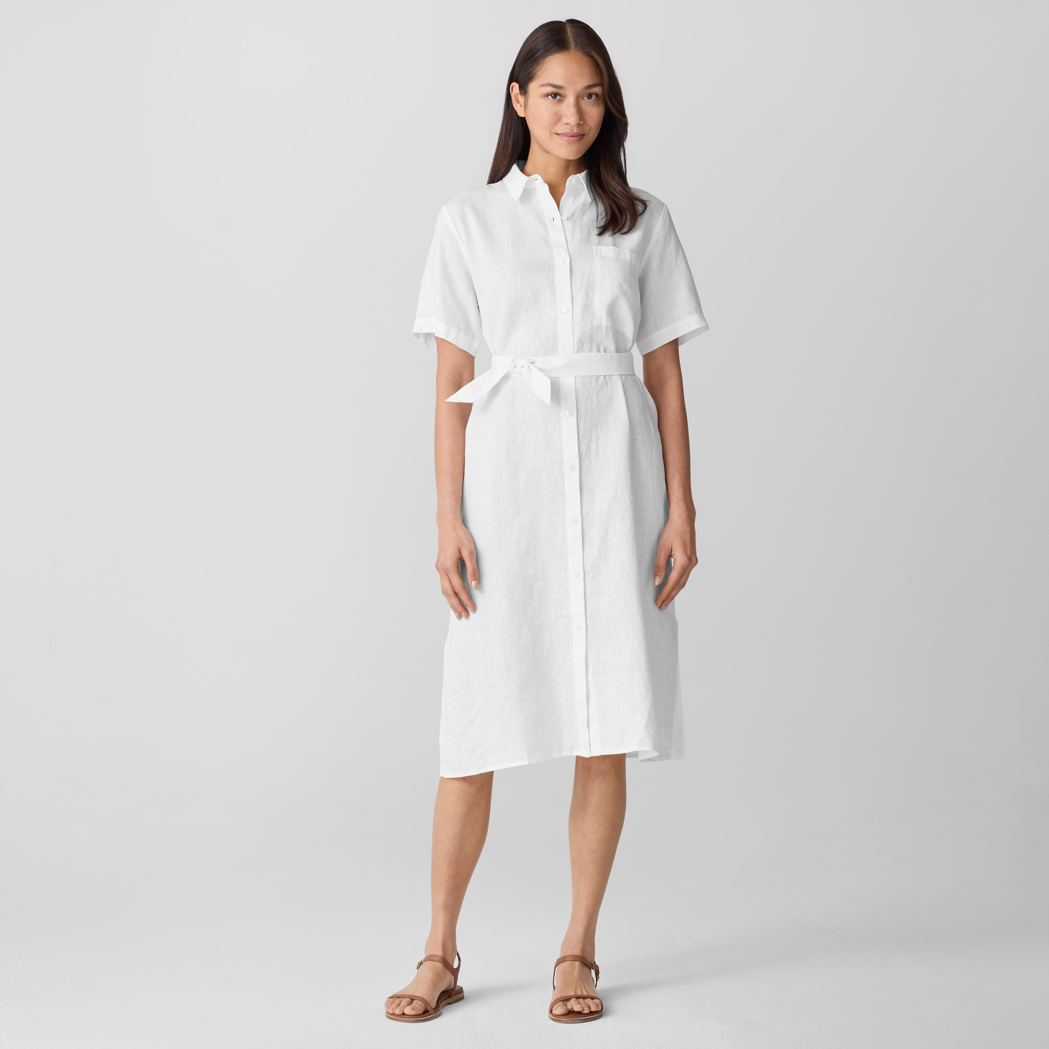 ● AVANDRESS ● French Linen Like Slim Shirt Dress - 5COL Linen Shirtdress | Talbots