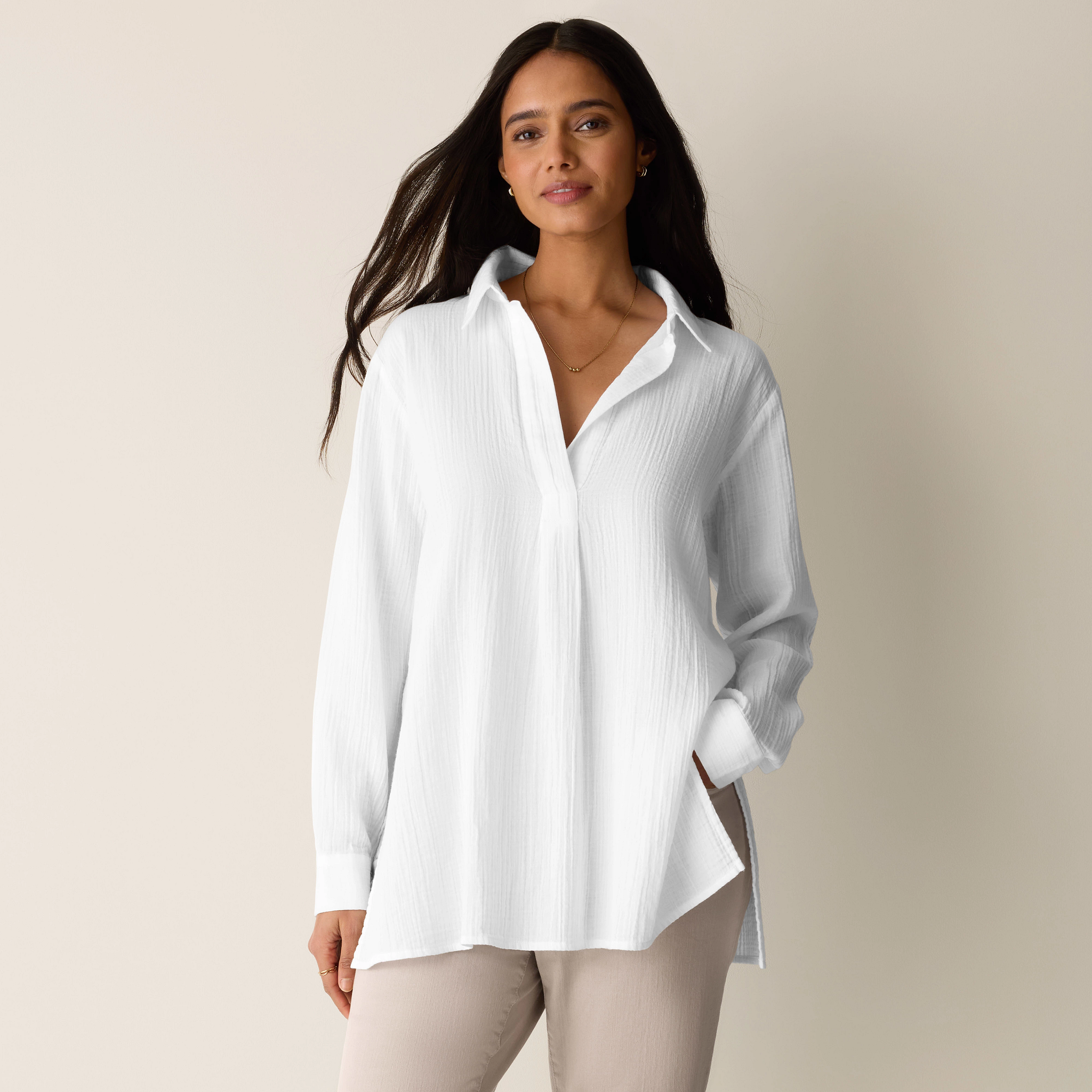 Organic Cotton Ripple Split Neck Top