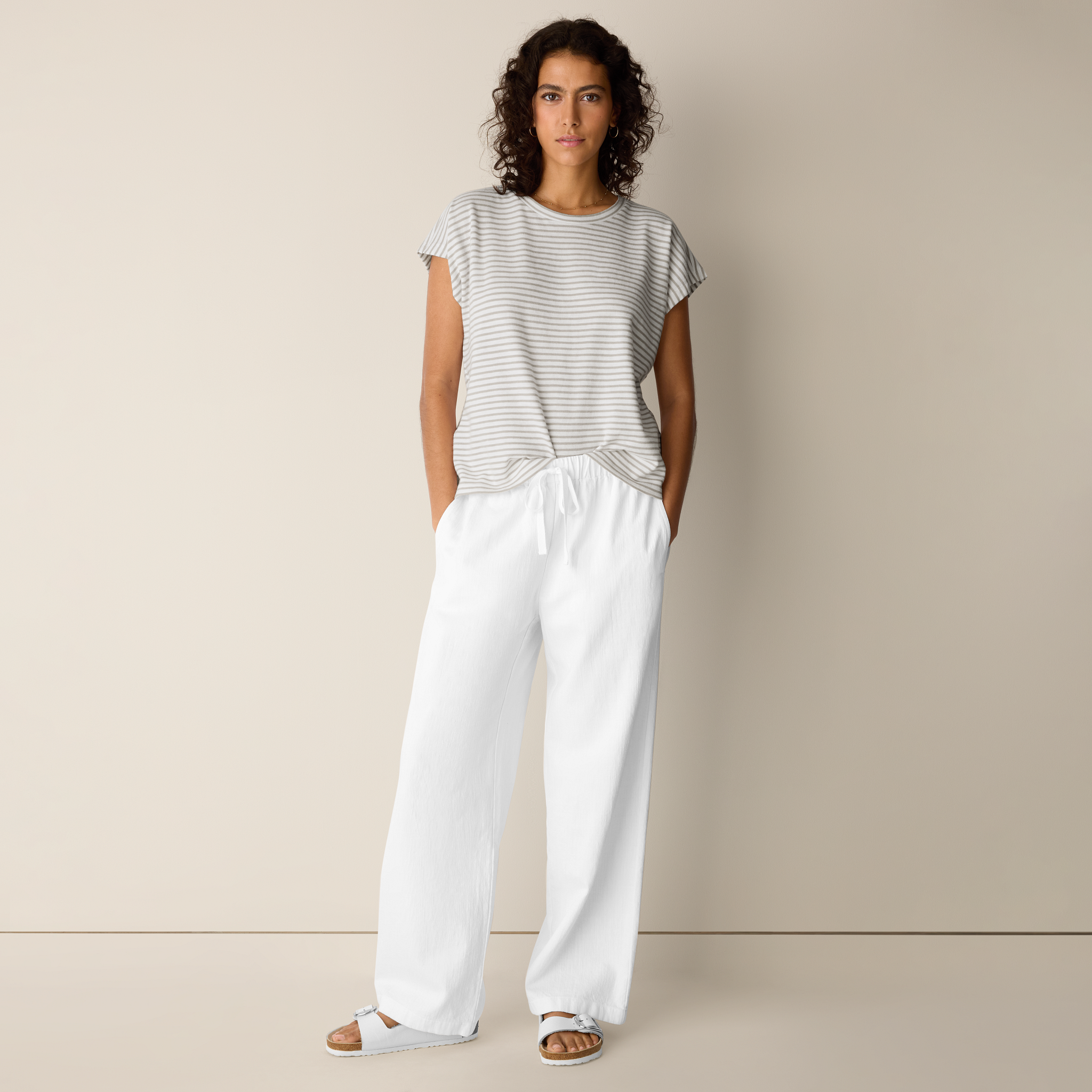 Slubby Organic Cotton Linen Full-Length Straight Pant | EILEEN FISHER