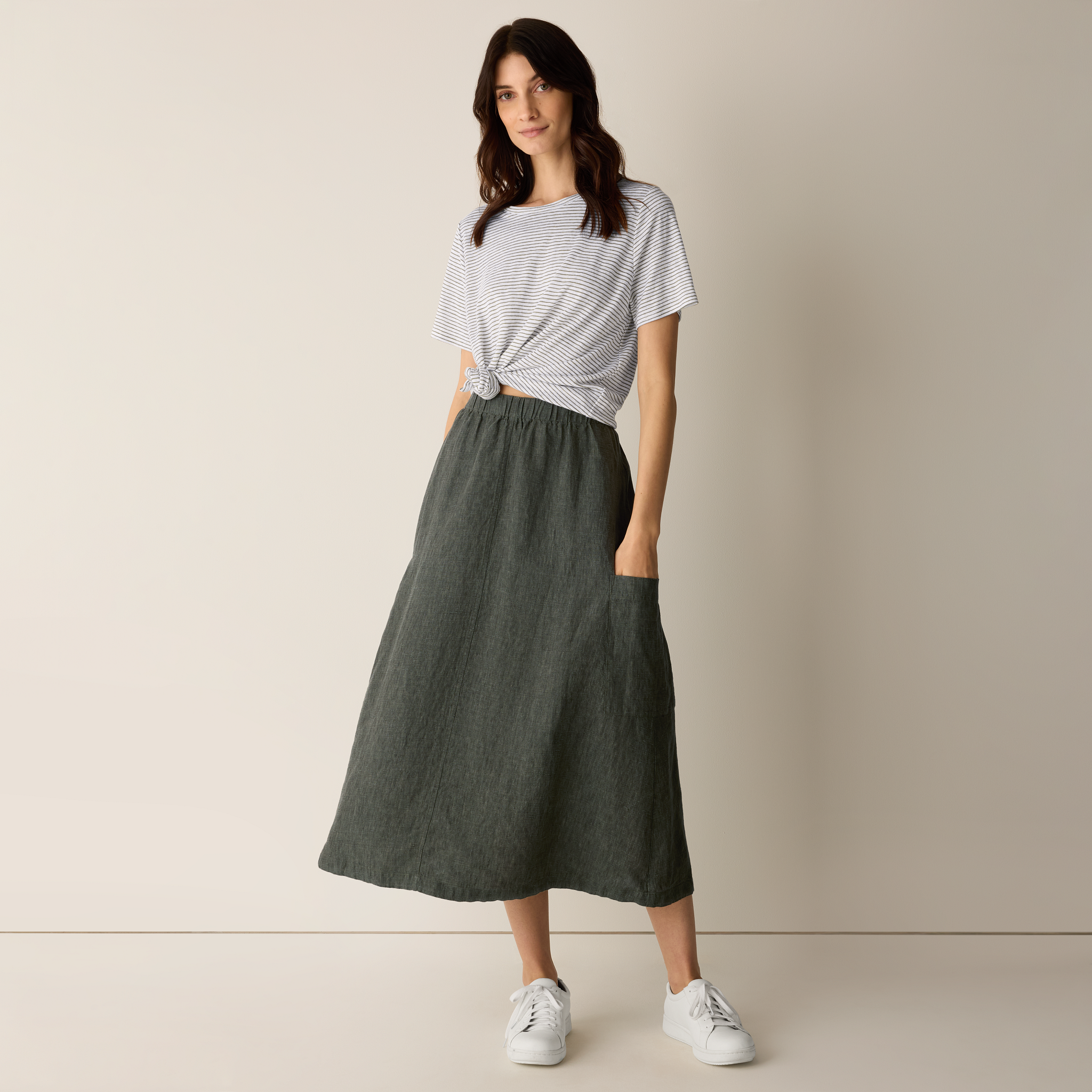 Washed Organic Linen Délavé Cargo Skirt