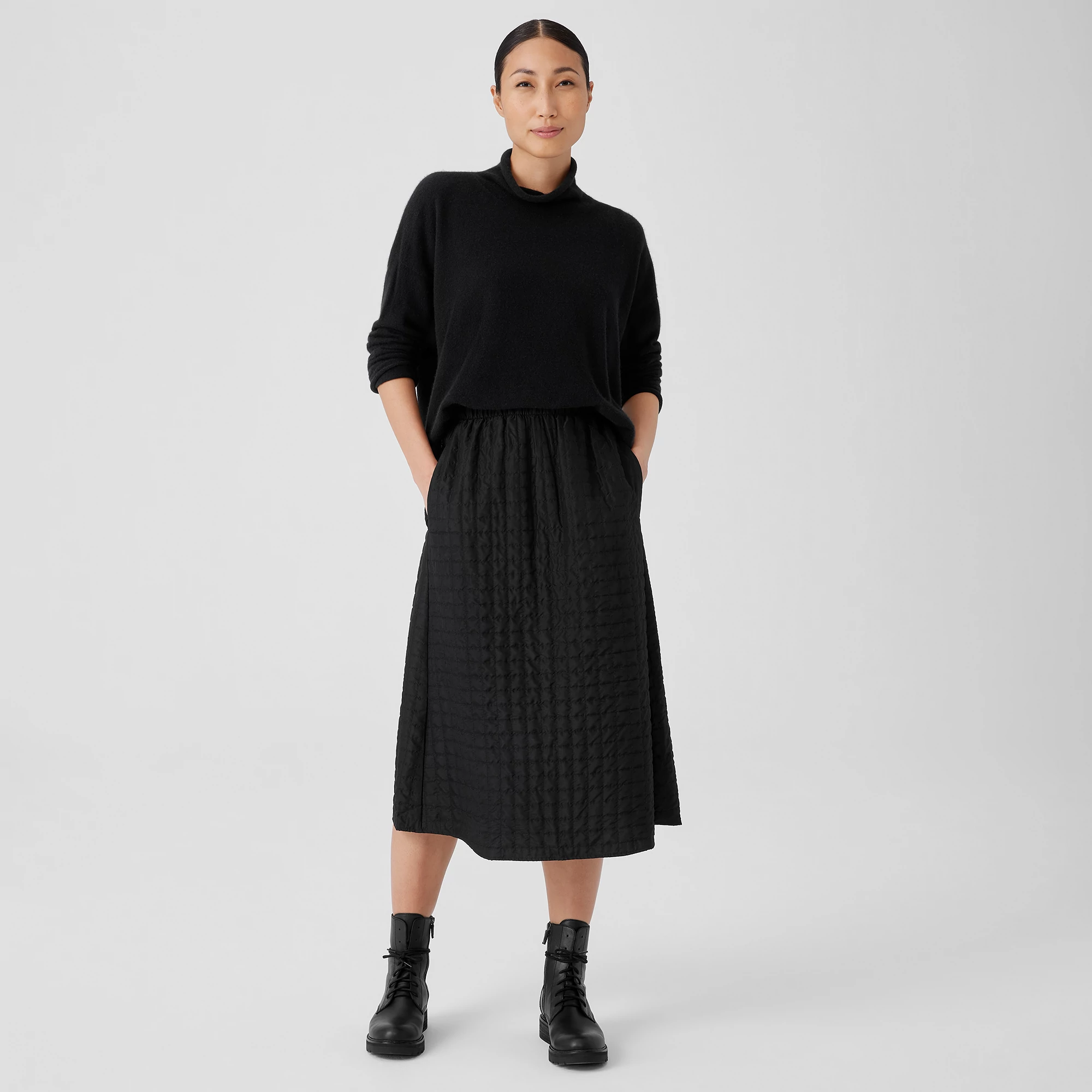 Silk Habutai Quilted A-Line Skirt | EILEEN FISHER