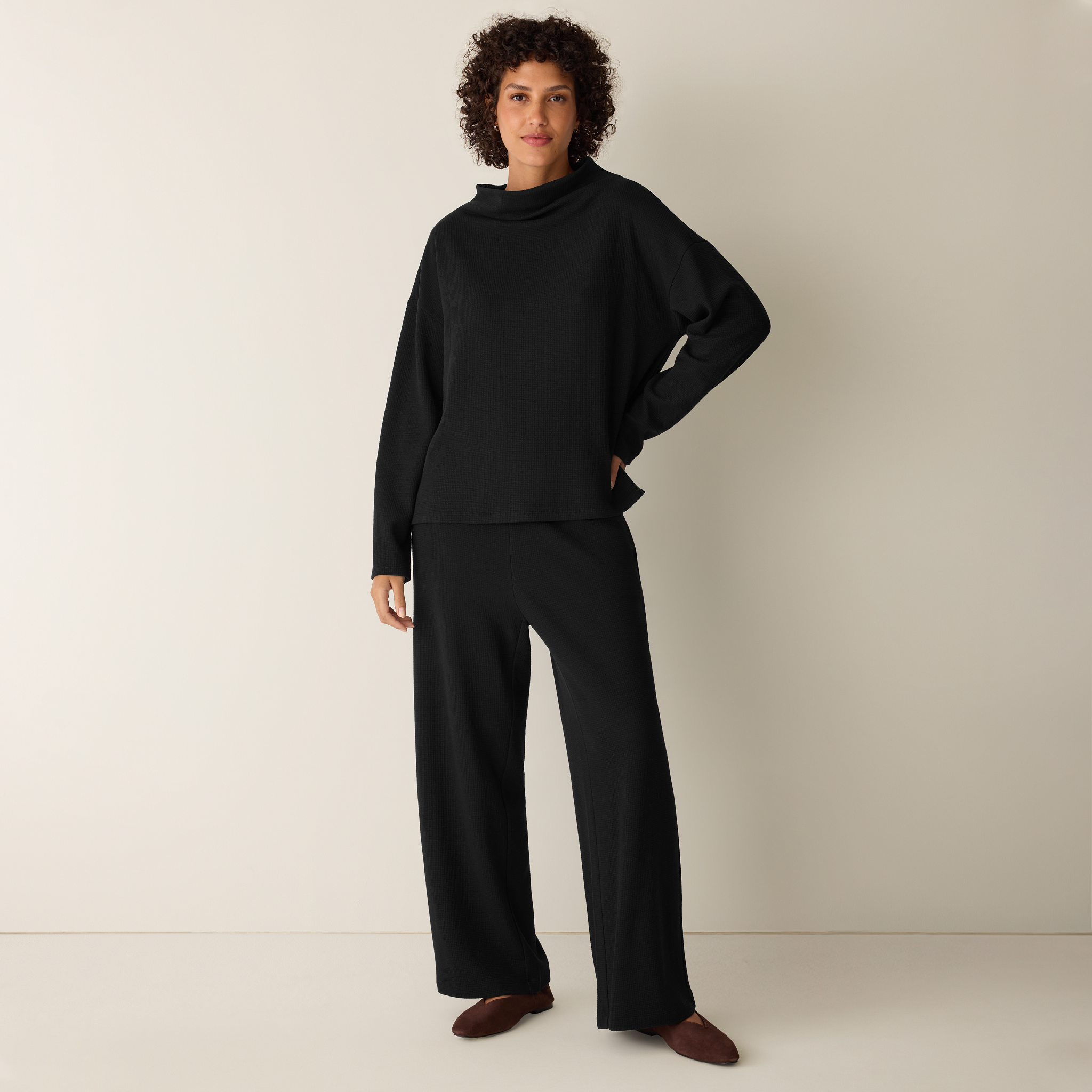 Waffle Cotton Blend Doubleknit Wide-Leg Pant