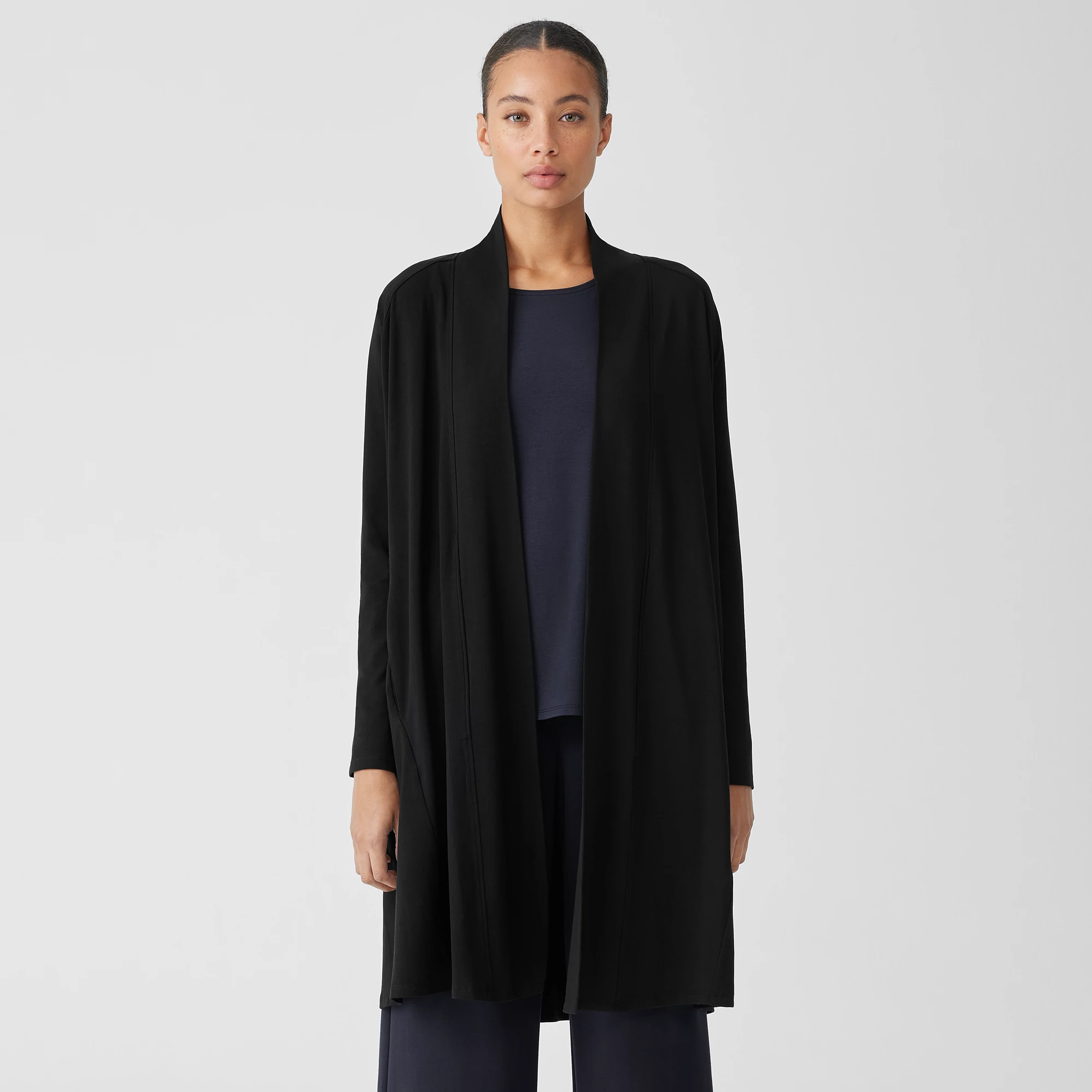 Stretch Jersey Knit Long Jacket | EILEEN FISHER