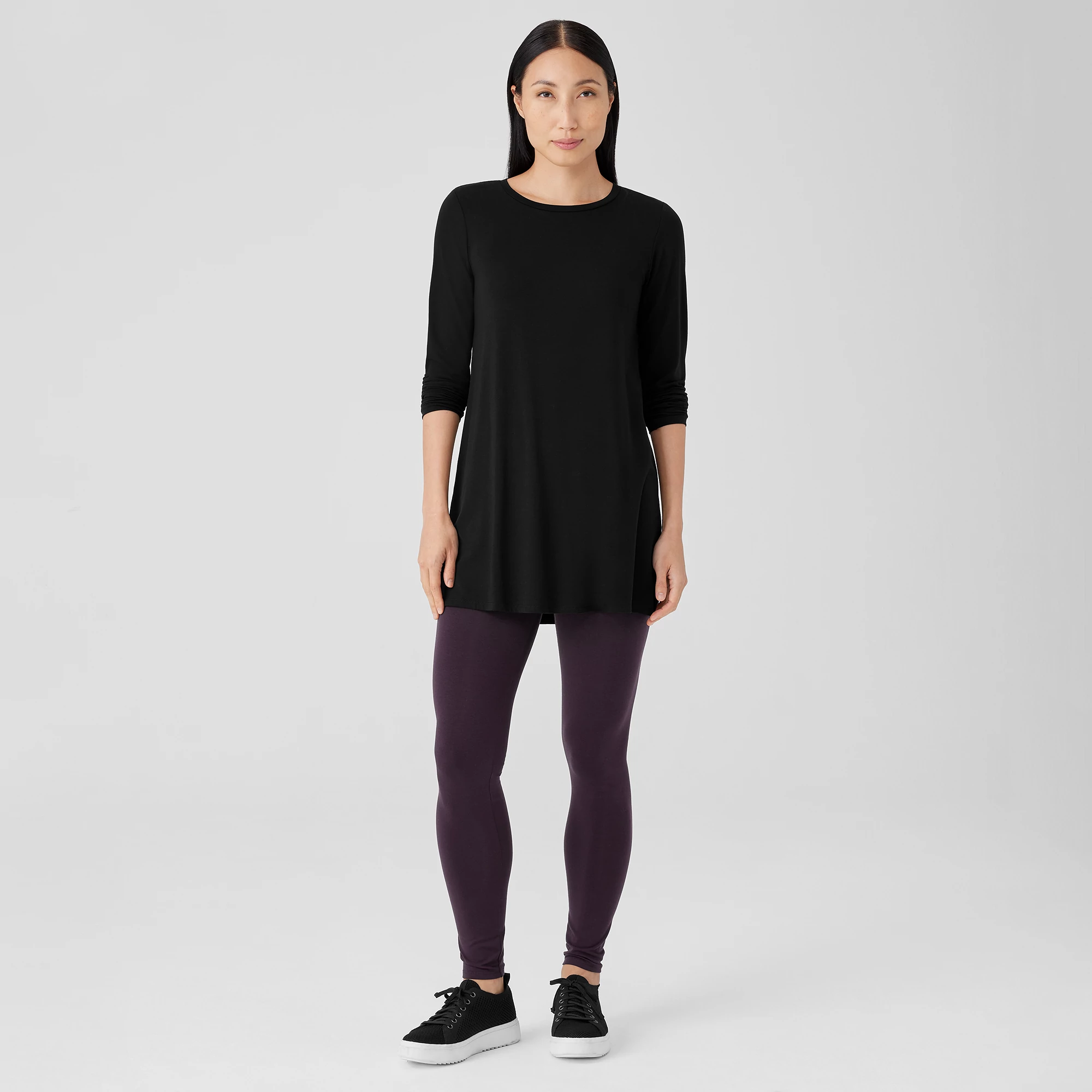 Eileen Fisher Asymmetrical Poncho & Leather Front Leggings