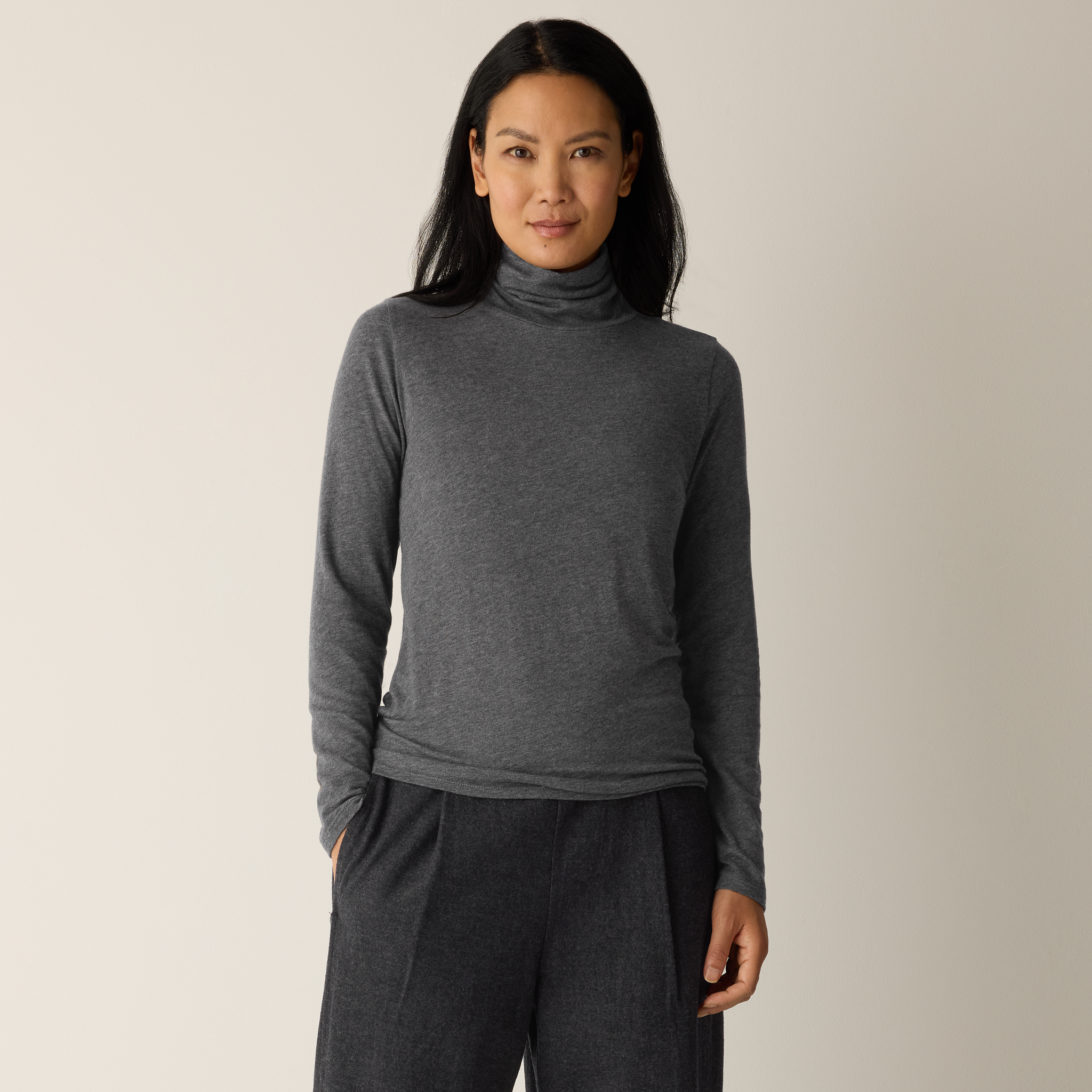 Mélange Sheer Cotton Blend Knit Turtleneck Top | EILEEN FISHER