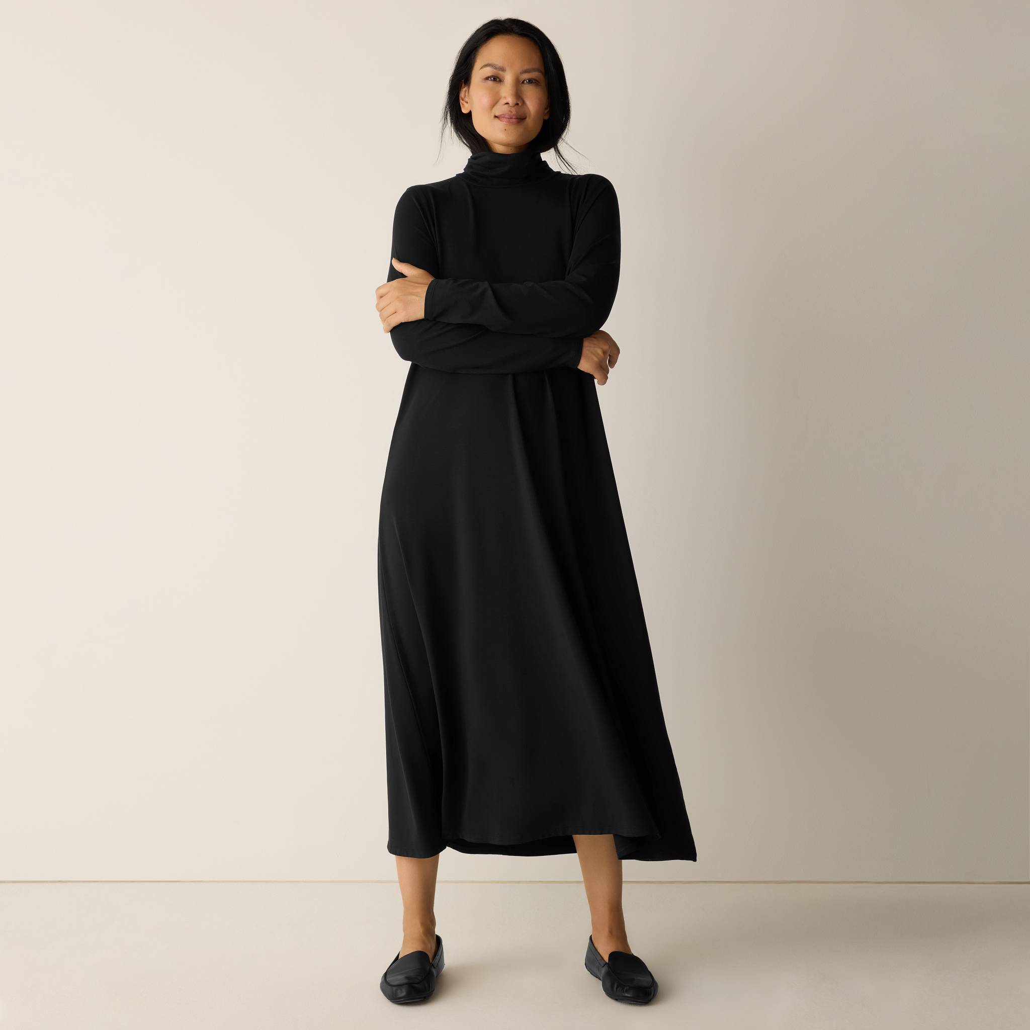 Stretch Jersey Knit Turtleneck Dress | EILEEN FISHER