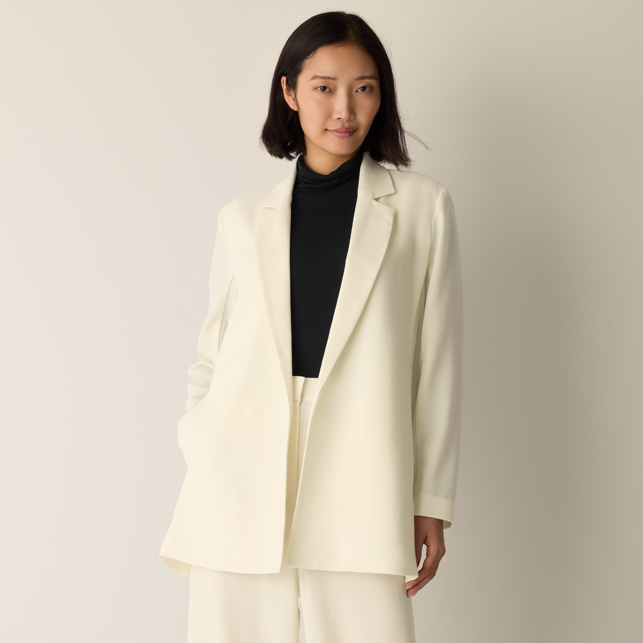 Stretch Wool Crepe Long Blazer