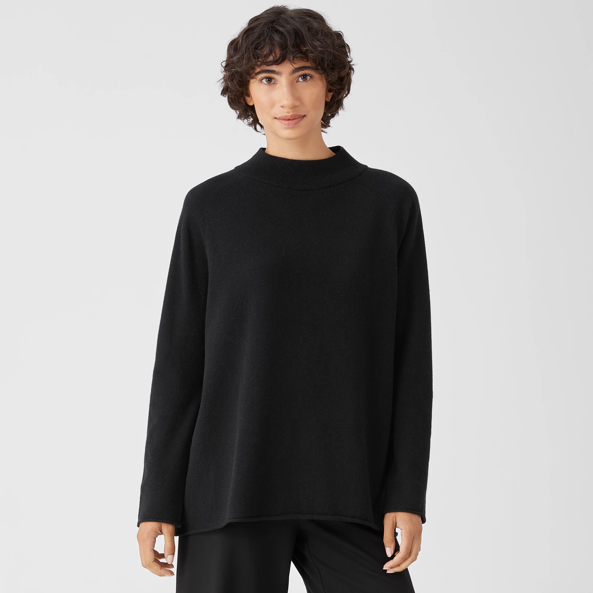 Eileen Fisher Mock Neck Boxy Recycled Cashmere \u0026 Wool Sweater in Black at Nordstrom, Size X-Small