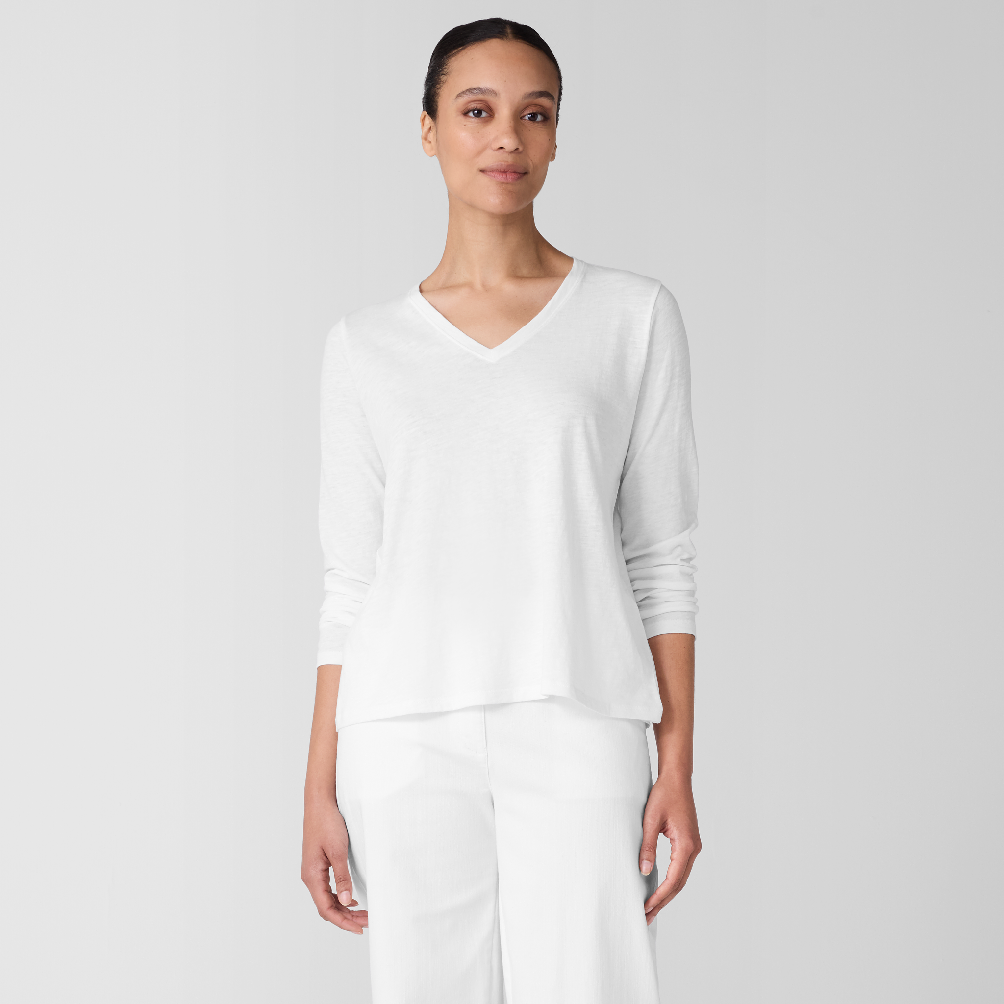 Organic Cotton Slubby Jersey V-Neck Top from EILEEN FISHER - $88