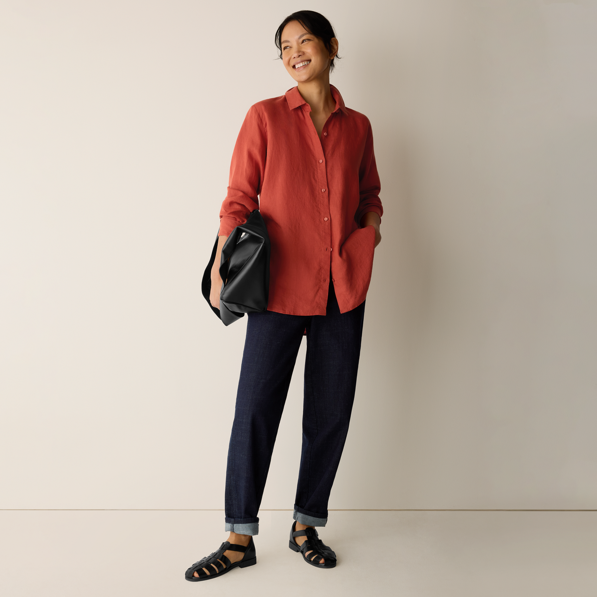 Organic Handkerchief Linen Classic Collar Shirt from EILEEN FISHER - $188