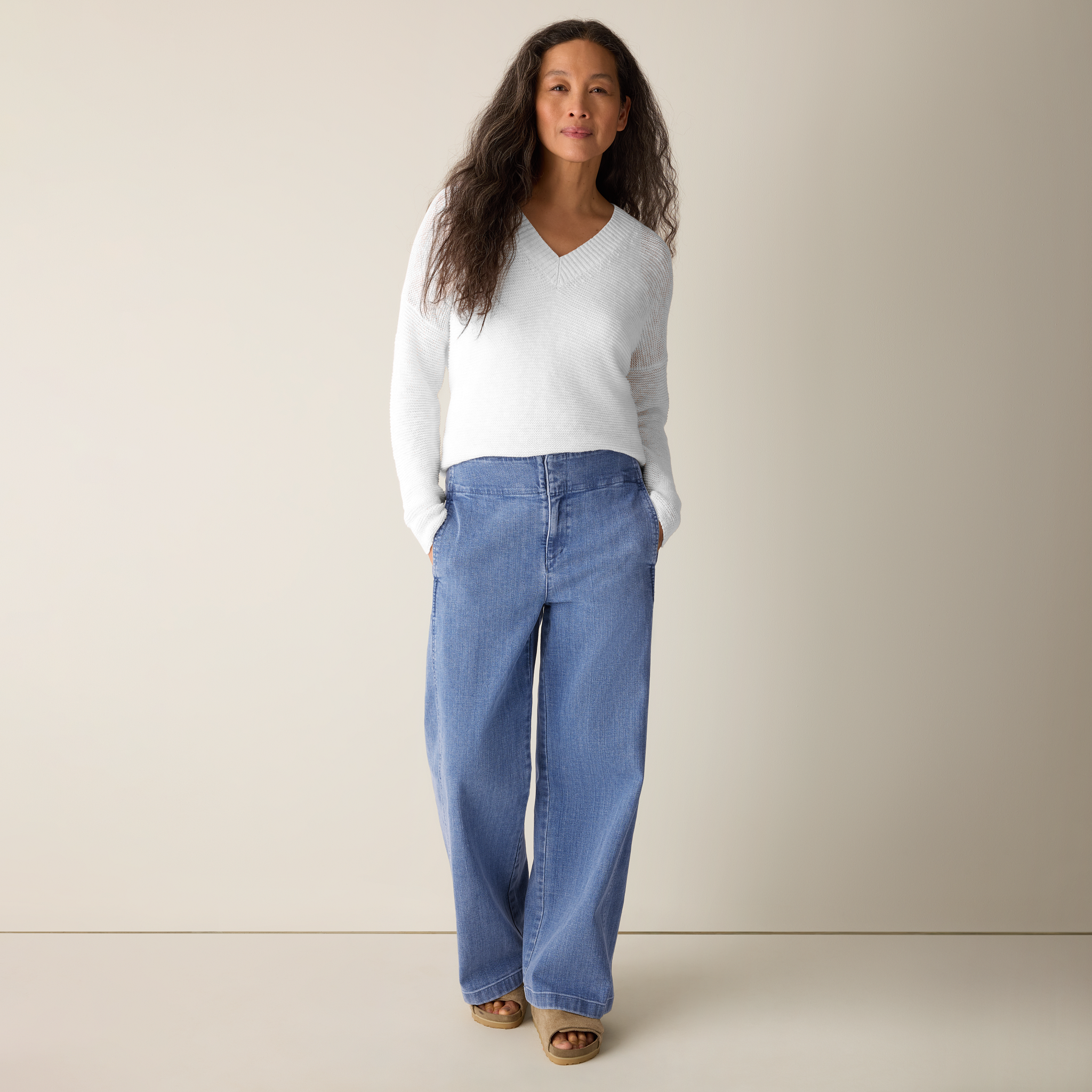 Cotton Stretch Denim Wide-Leg Trouser